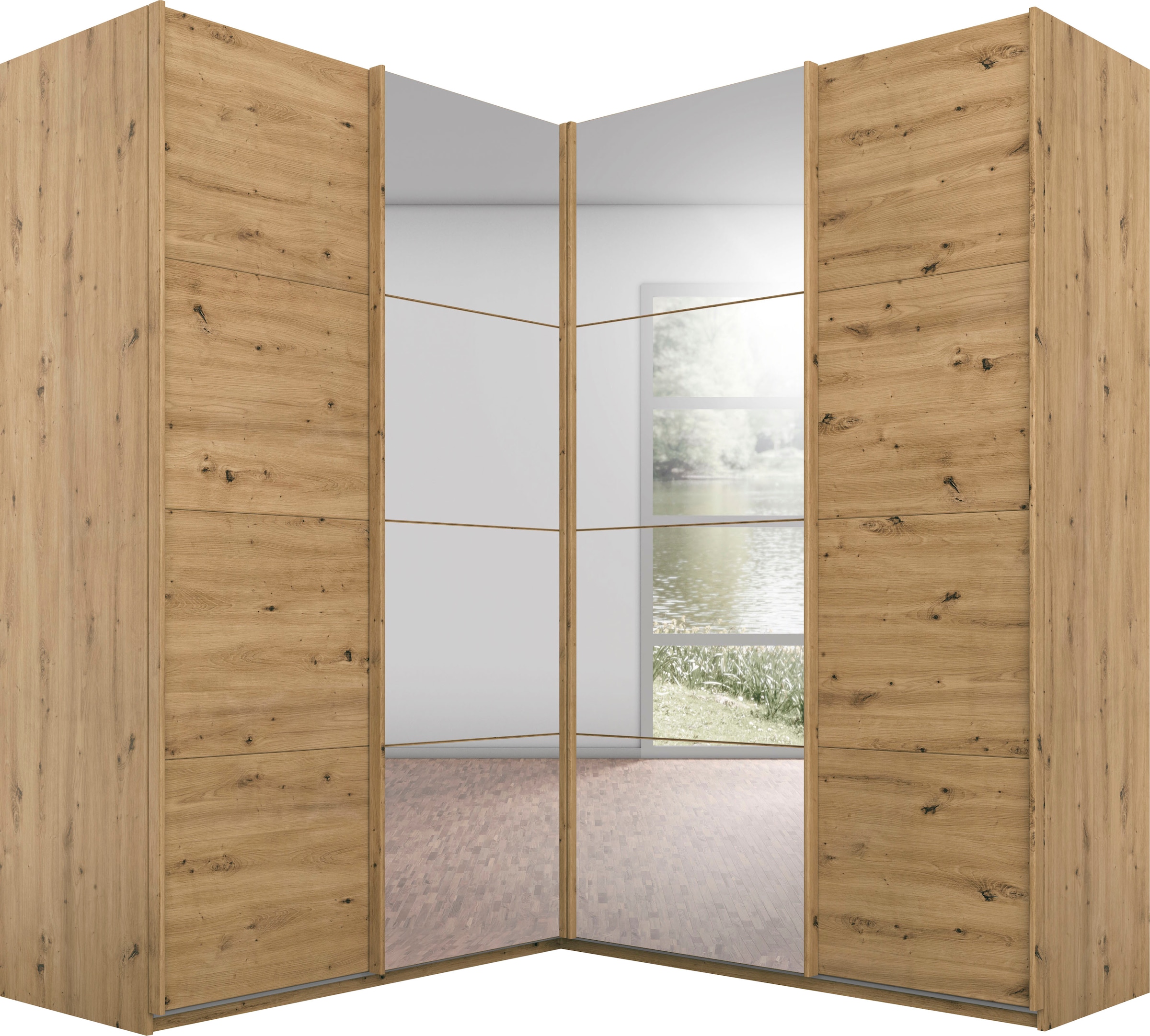 rauch Schwebetürenschrank »Quadra« Eckschrank inkl. Türendämpfer und Schubladeneinsatz, mit Spiegeltüren