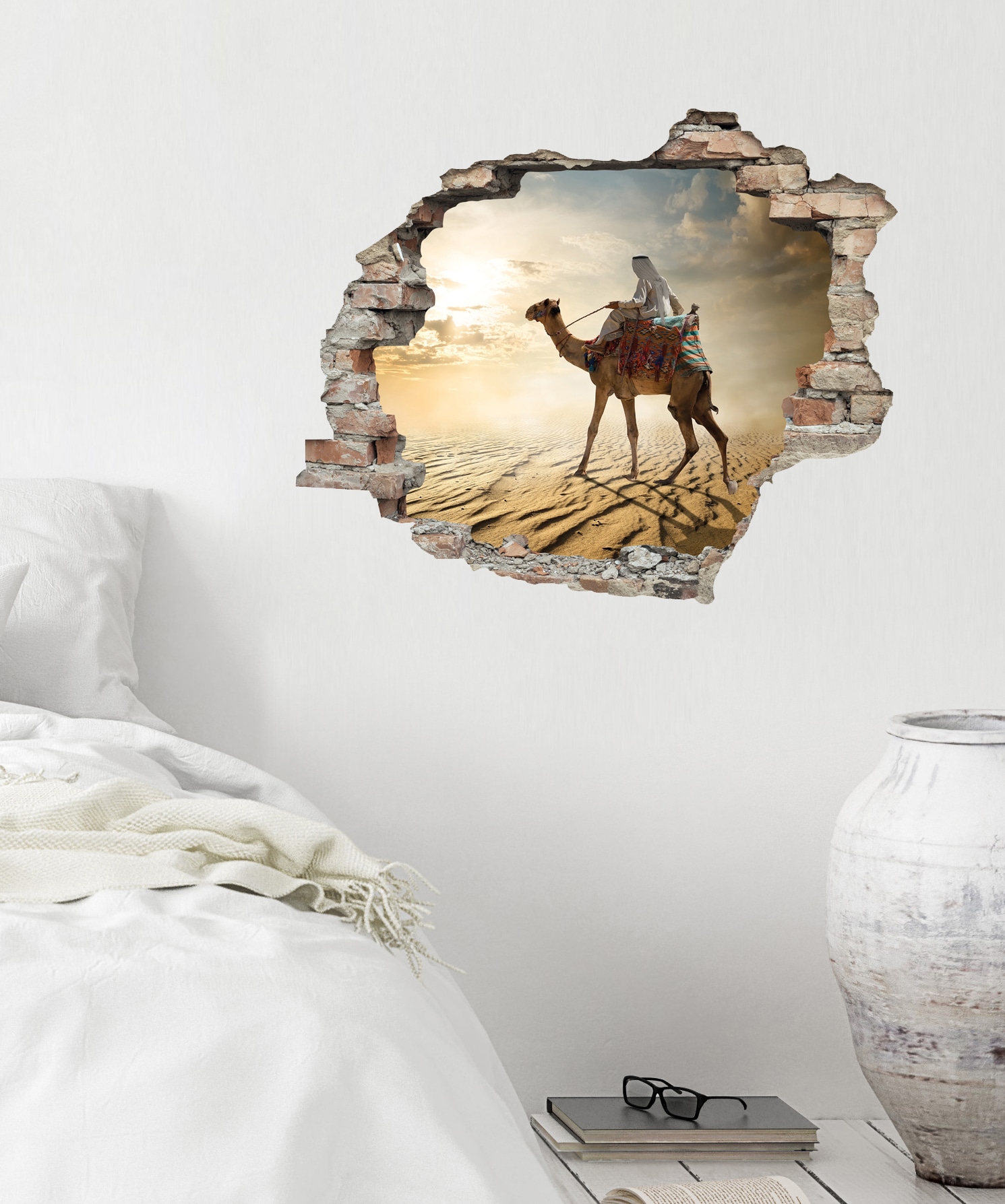 queence Wandtattoo »Kamelreiter«, (1 St.), Wandsticker, Wandbild, selbstklebend, 3D, Wanddurchbruch