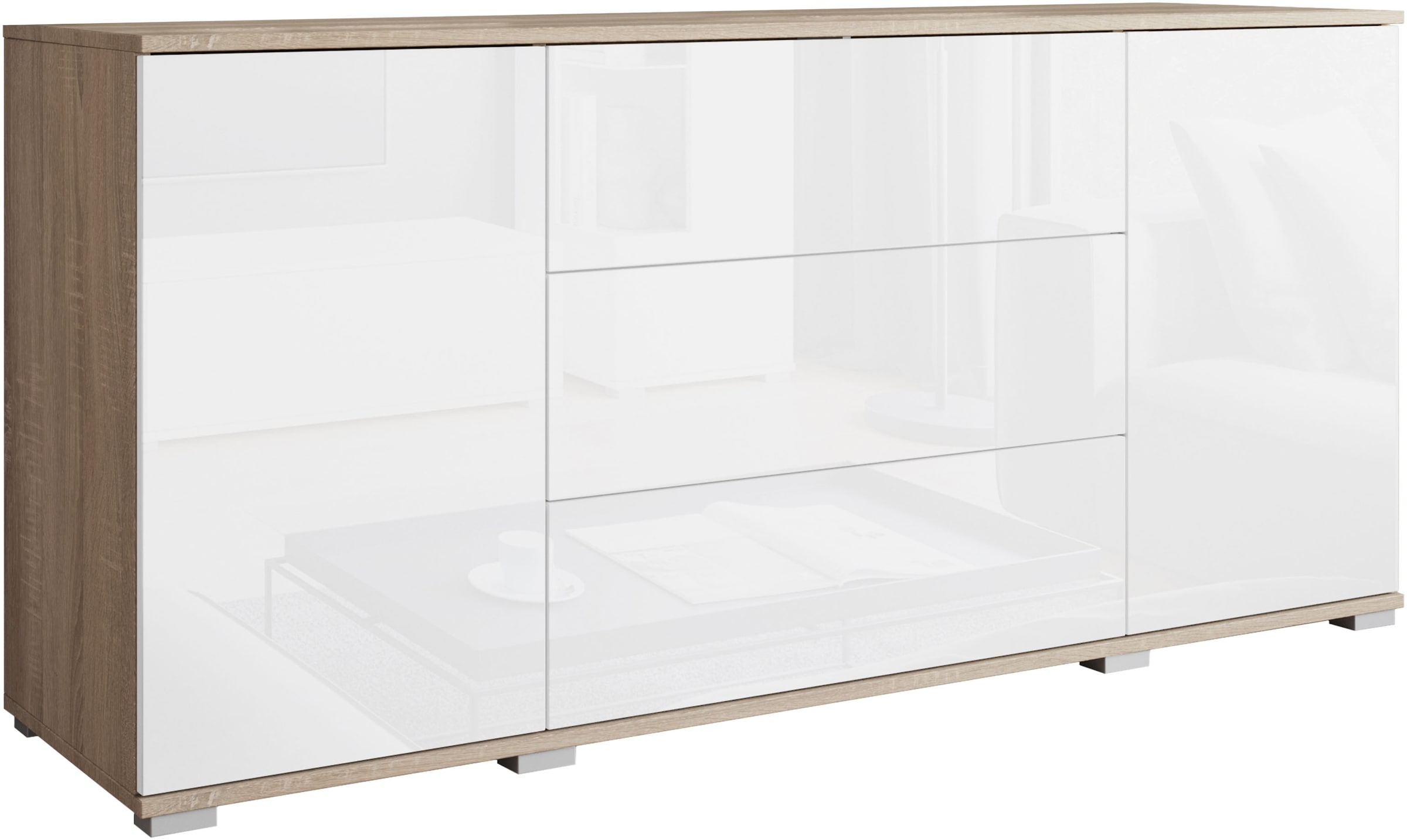 INOSIGN Sideboard »Kenia, Kommode für das Schlafzimmer/Wohnzimmer«, (1 St.), Modernes Sideboard mit 3 Schubladen und 4 Fächern, Breite 150 cm