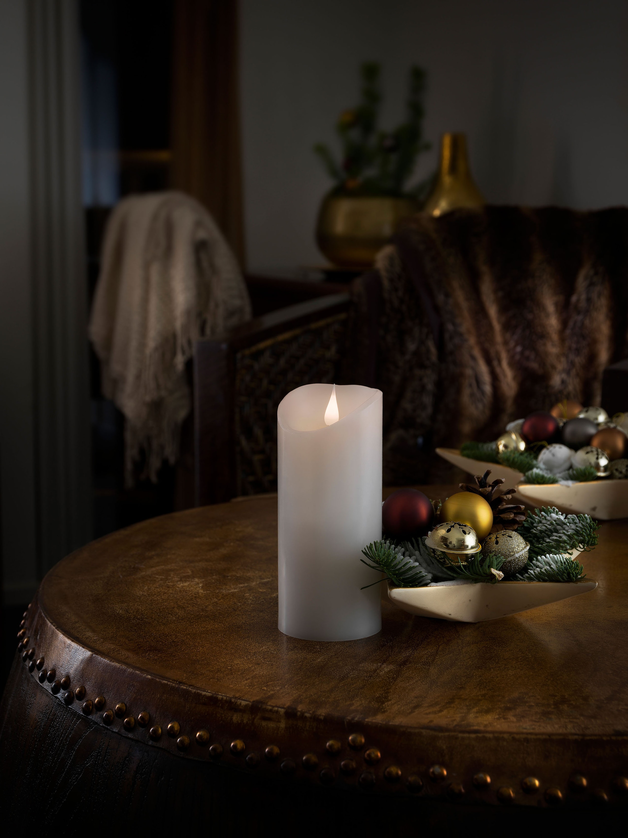 KONSTSMIDE LED-Kerze »Weihnachtsdeko«, LED Echtwachskerze, weiß, mit 3D Flamme, Ø 7,5 cm, Höhe: 17,5 cm