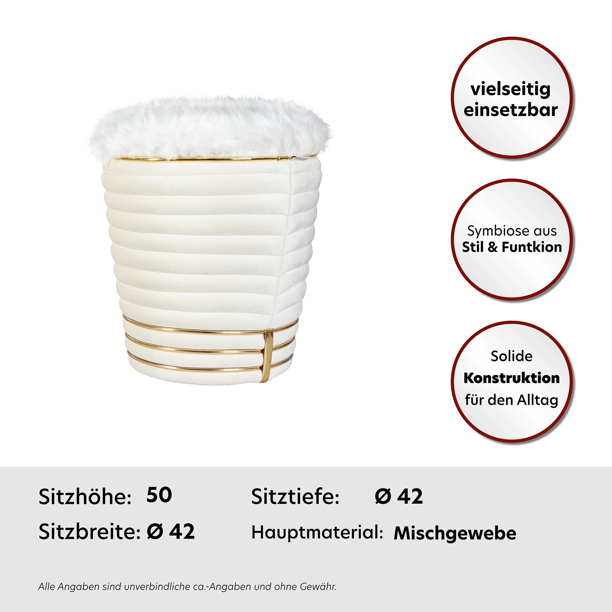 Kayoom Sitzhocker »Hocker Doric, trendiger Look, ästhetische Farbgebung, schöne Steppung«, (1 St.), komfortabel, hochqualitativ, pflegeleicht, hochwertige Materialien