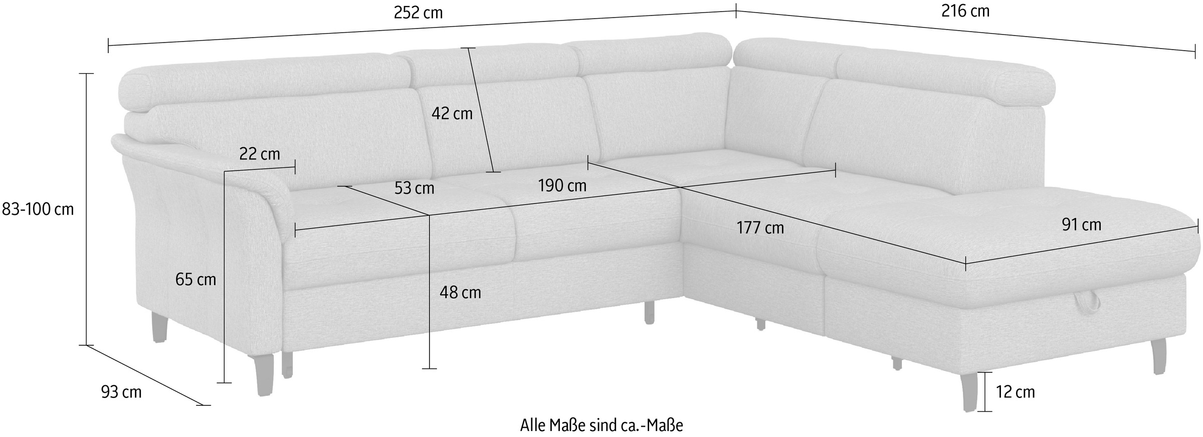 sit&more Ecksofa »Marano L-Form«, inklusive Kopfteilverstellung, wahlweise mit Bettfunktion, Bettkasten