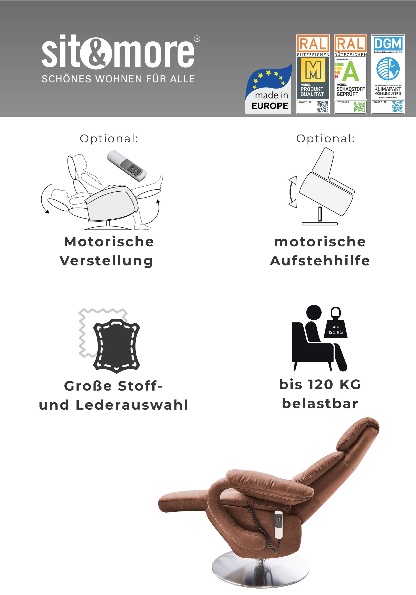 sit&more TV-Sessel »Invito« in Größe S, wahlweise mit Motor und Aufstehhilfe