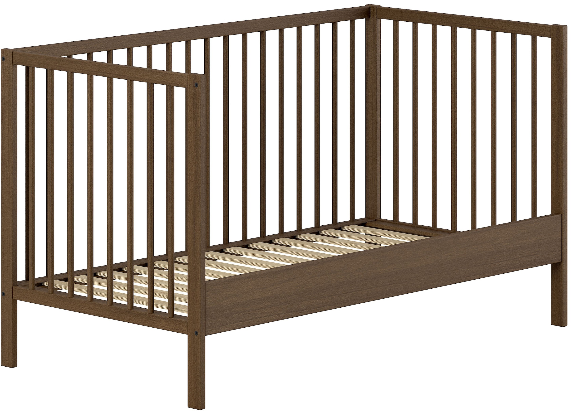 Vipack Babymöbel-Set »DINO, ideal für Ihr Kinderzimmer, Made in Europe, Buche massiv« best. aus Babybett 70/140 umbaubar zum Juniorbett u. Wickelregal, 2 tlg. Liegefläche 3-fach höhenverstellbar, Ausf. Buche Nussbaumfarbig