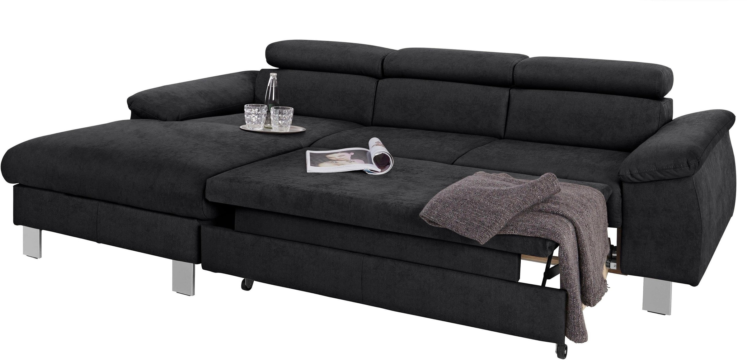 COTTA Polstergarnitur »Komaris L-Form«, (Set), Set bestehend aus: Ecksofa mit Kopfteilverstellung & Hocker