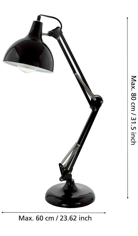 EGLO Tischleuchte »BORGILLIO Tischlampe, Stahl, E27, IP20, Schreibtischlampe, Lampe«, 1 flammig, Leuchtmittel E27 | ohne Leuchtmittel, Tischleuchte, L40 x B19 x H71 cm, schwarz, 1X40W exkl.