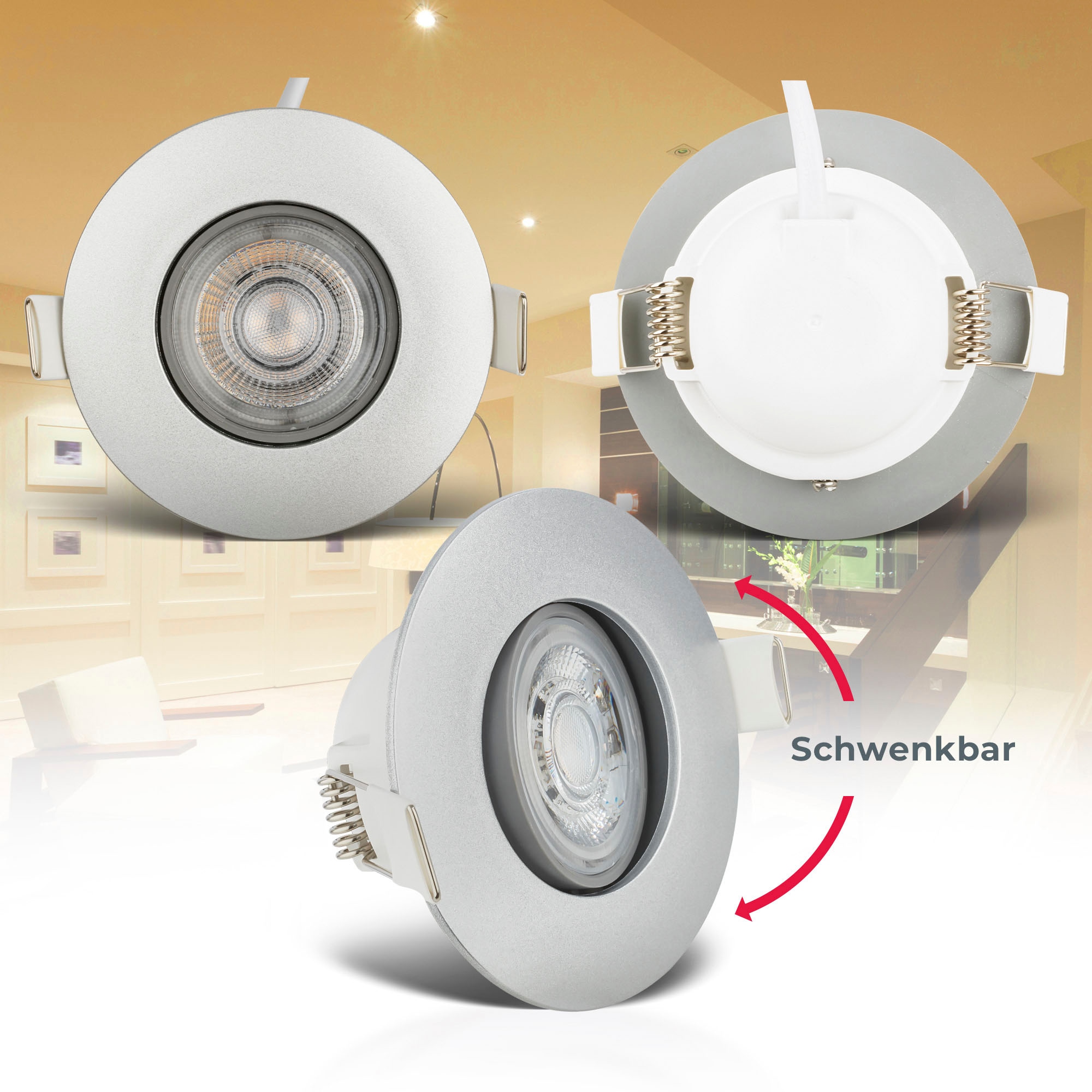 B.K.Licht LED Einbauleuchte »BK_EL1582 LED Bad Einbauleuchten IP65 6er-Set Schwenkbar«, 4,9W 480Lm 3.000K