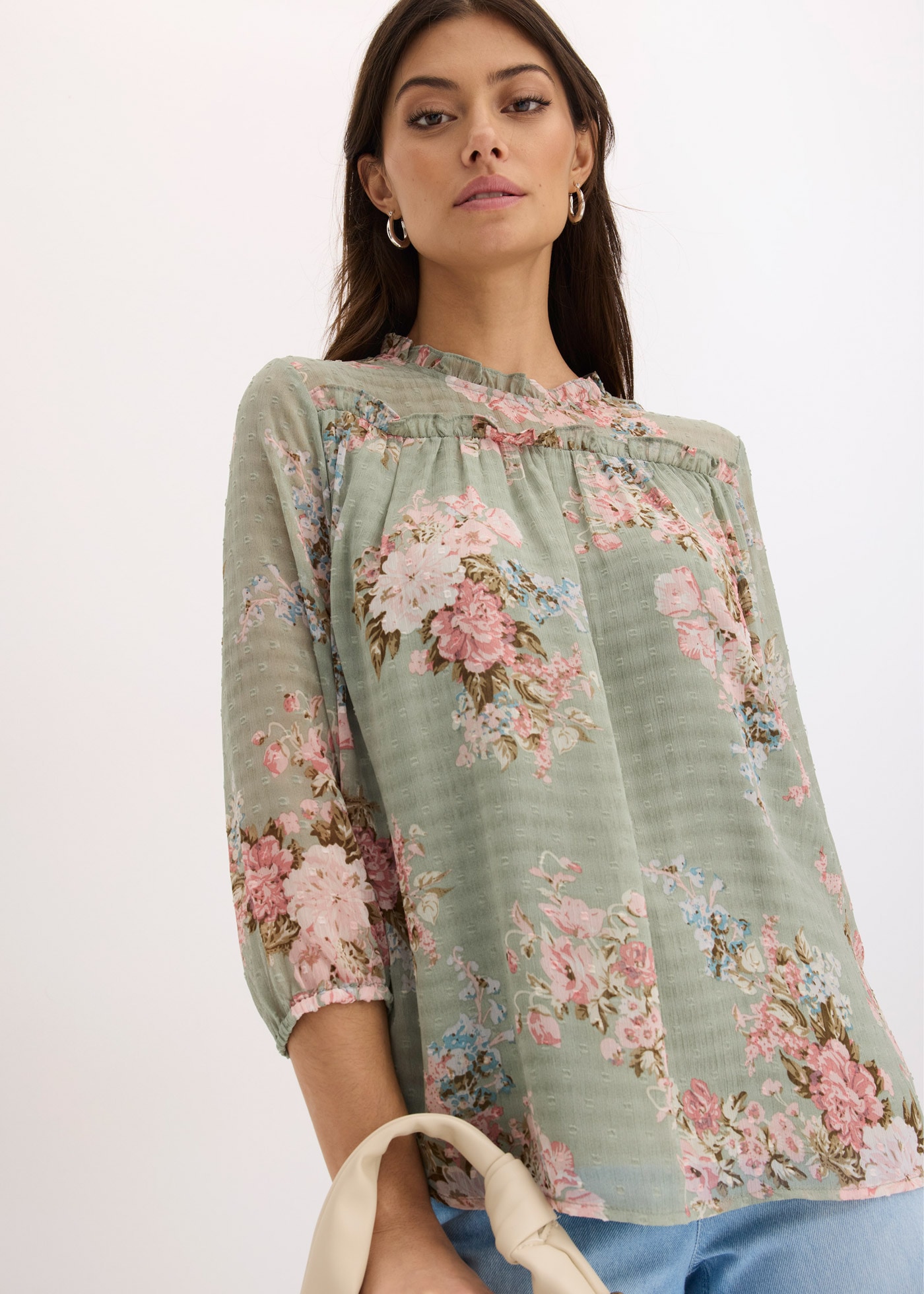 bonprix Tunika eleganter Stil, ausgestellte Passform, mit 3/4-Ärmeln