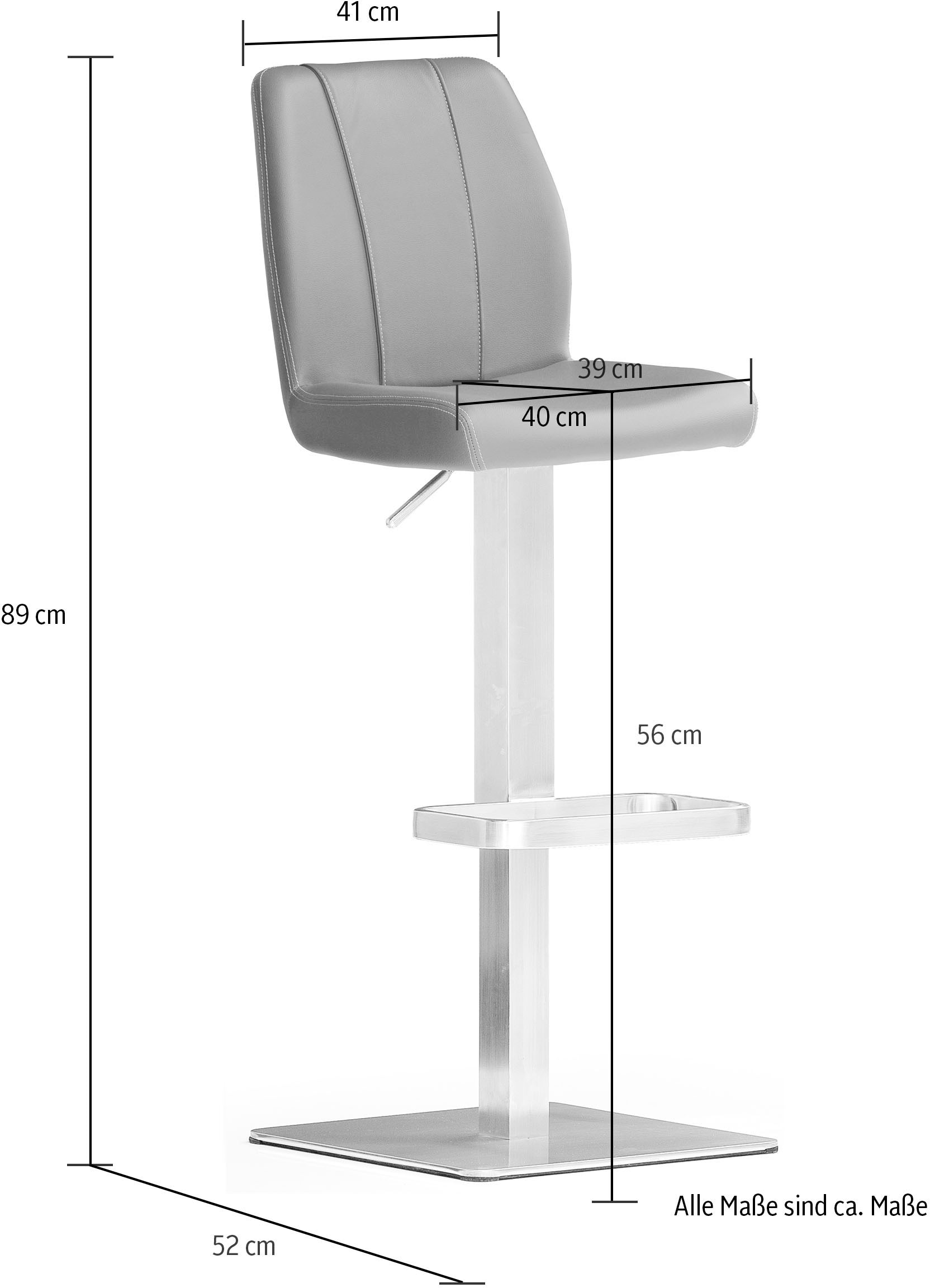 MCA furniture Bistrostuhl »BARBECOOL«, mit Rückenlehne,Bodenplatte eckig, 180° drehbar, Sitzhöhe von 56-81 cm