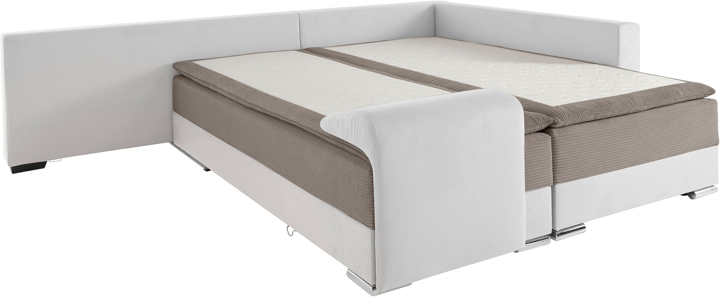 INOSIGN Ecksofa »Boxspringbett Night & Day L-Form mit Dauer-Schlaffunktion mit Armlehne«, mit Boxspring-Bettfunktion 180x200 cm und Bettkasten, Dauerschläfer!
