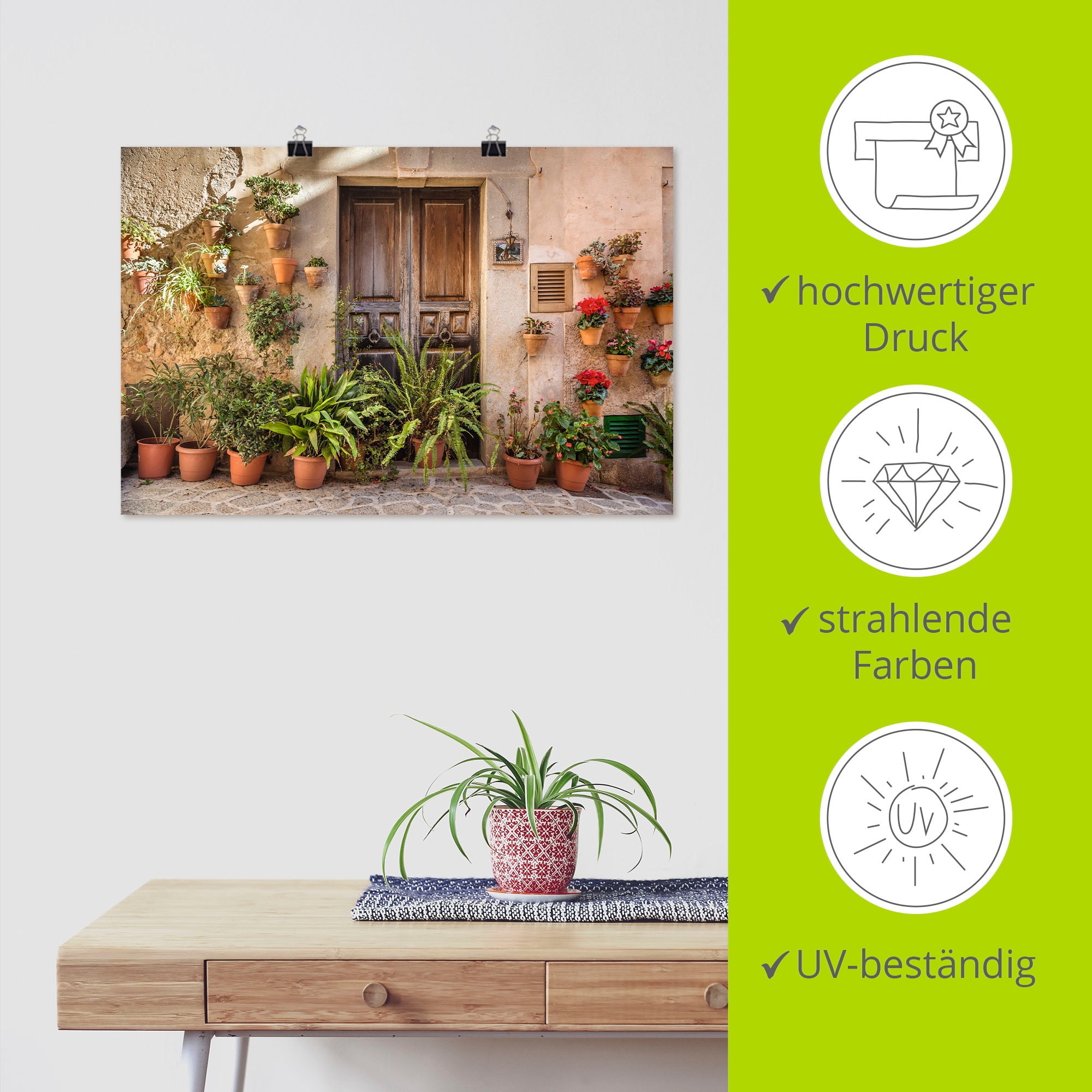 Artland Wandbild »Altstadtgasse Mallorca, Spanien«, Pflanzenbilder, (1 St.), als Alubild, Outdoorbild, Leinwandbild, Poster, Wandaufkleber