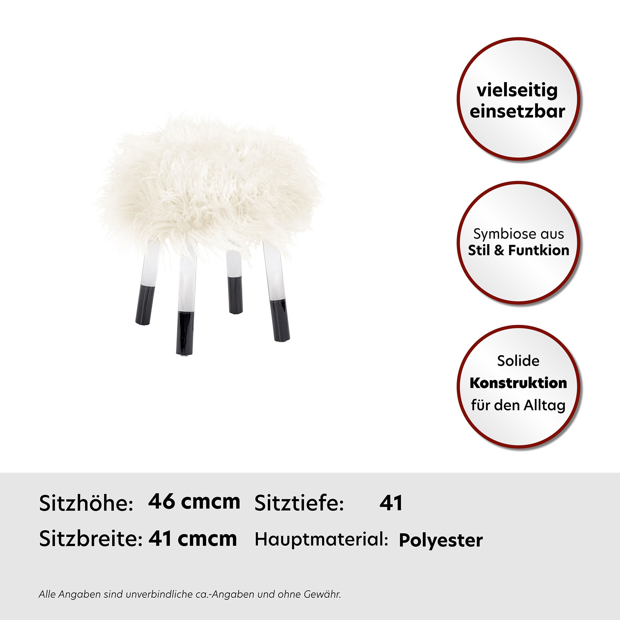 Kayoom Sitzhocker »Fellhocker Laika 110, stilvoller Hocker mit Kunstfell, runde Form«, (1 St.), bequem, elegant, modern, runde Form, runde Form