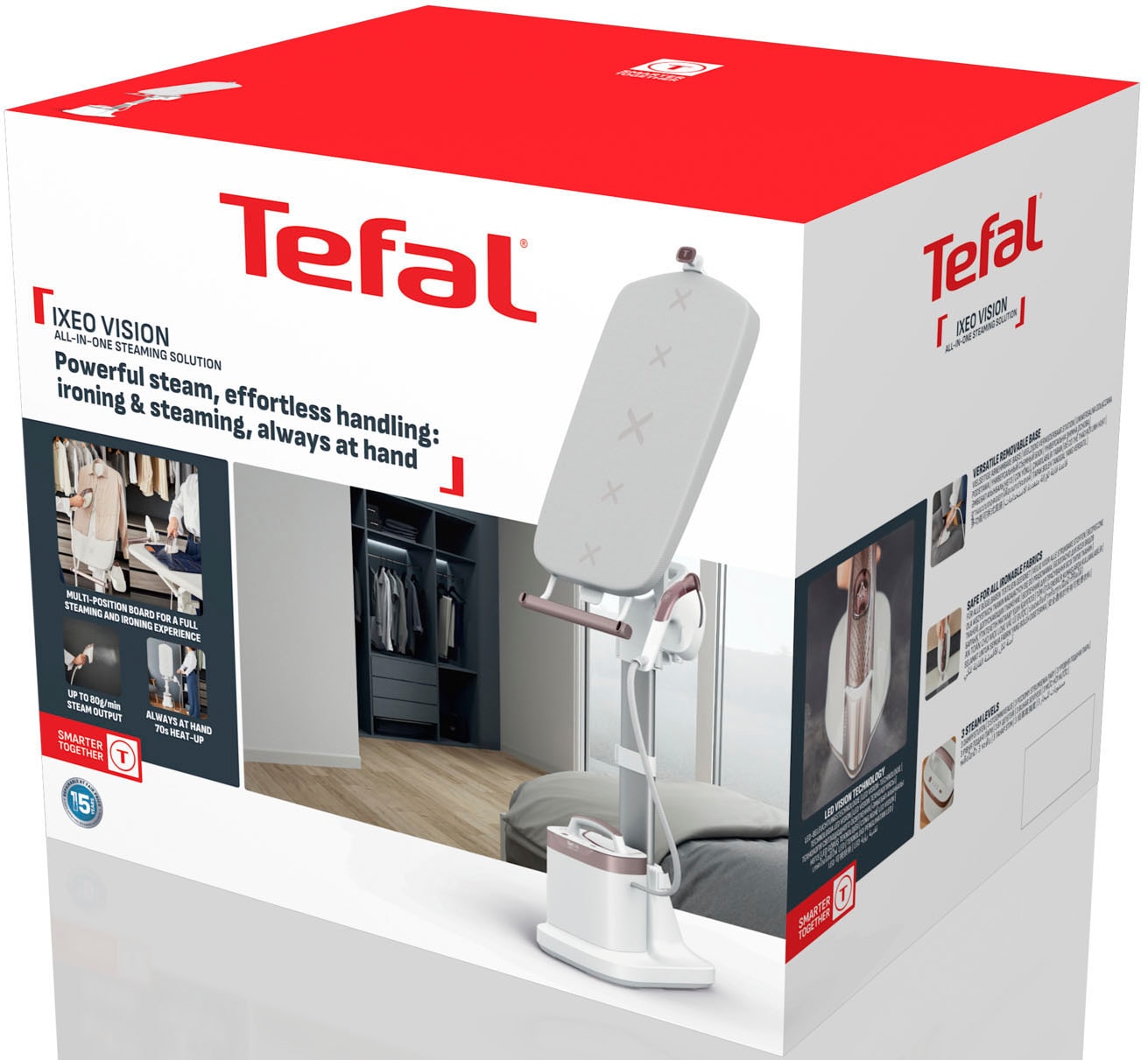 Tefal Dampfglätter »Ixeo Vision, All-in-One Dampfbügellösung, Multipositionsbrett« 2200 W integrierte LED-Technologie, abnehmbare Basis, platzsparend, QT1811