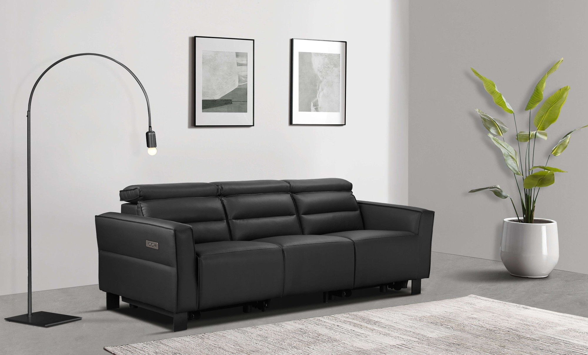 Places of Style 3-Sitzer »Carpari, 224cm, manuelle od. elektrische Relaxfunktion in 2 Sitzen«, mit USB-A/C, Kopfteilverstellung, Echtleder, Kunstleder, Webstoff