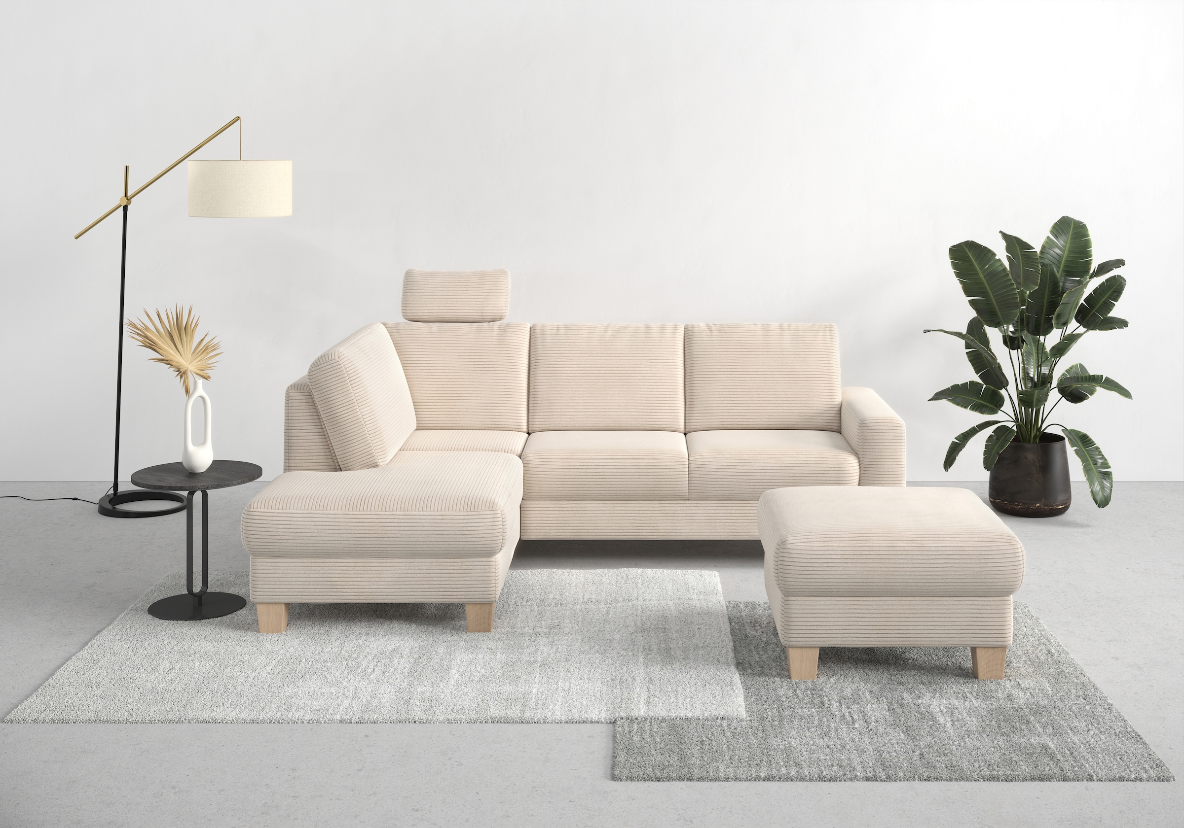 Home affaire Ecksofa »Summer L-Form«, mit Ottomane, wahlweise mit Bettfunktion und Bettkasten, Cord-Bezug