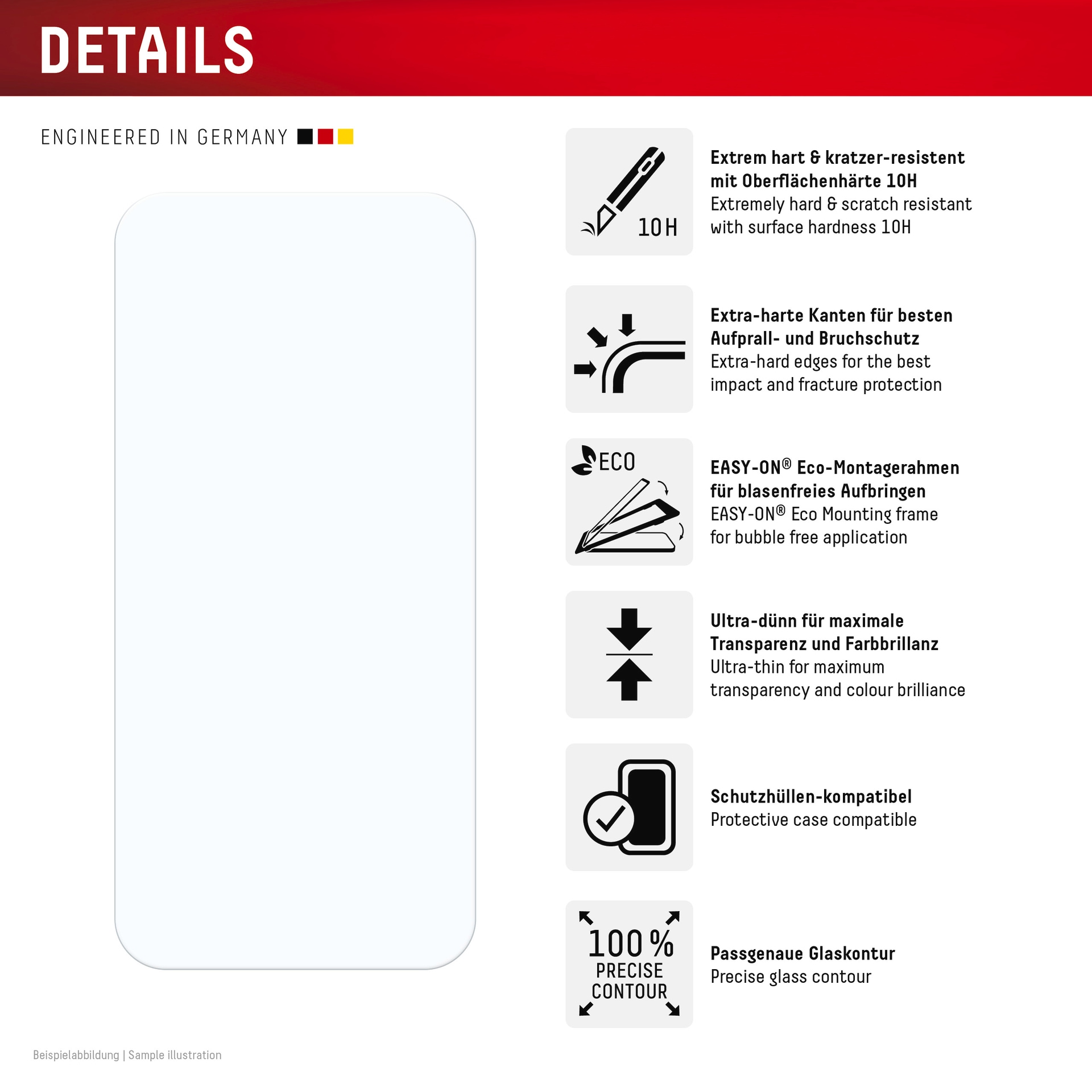 Displex Displayschutzglas »Real Glass Screen Protector inkl. Case«, für Apple iPhone 16e, Displayschutzfolie, Schutzfolie, Bildschirmschutz, kratz- & stoßfest