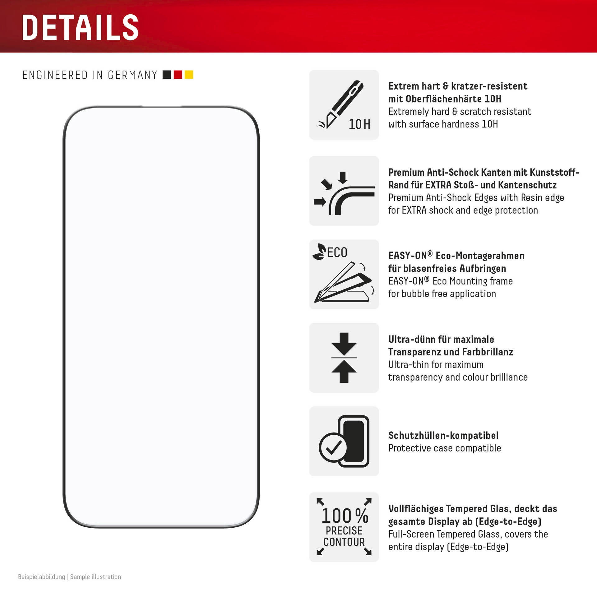 Displex Displayschutzglas »Premium Glass Screen Protector Full Cover« für Apple iPhone Air Displayschutzfolie, Schutzfolie, Bildschirmschutz, kratz- & stoßfest