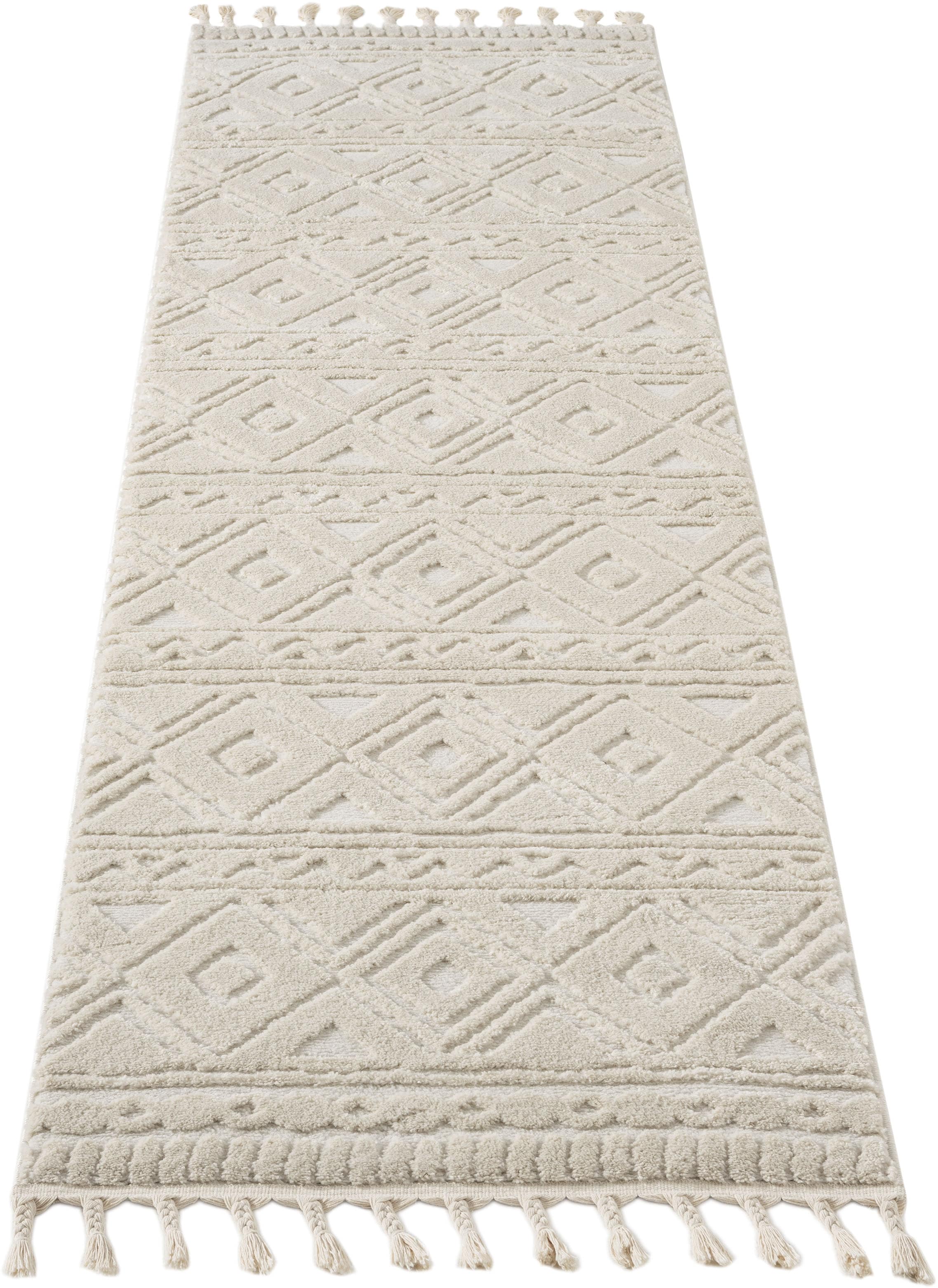 OTTO home Läufer »Bonvo 80x300 cm« rechteckig 19 mm Höhe mit Fransen, Hoch-Tief-Struktur, Wohnzimmer, Schlafzimmer