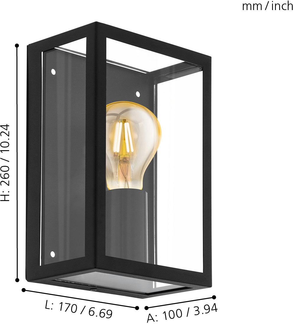 EGLO Außen-Wandleuchte »ALAMONTE 1«, E27, schwarz / L17 x H26 x B26 cm / exkl. 1 x E27 (je max. 60W) / Außenlampe - IP44 spritzwassergeschützt - Balkon - Garten - Eingangsbereich - Vintage - Retro - Rustikal - witterungsbeständig