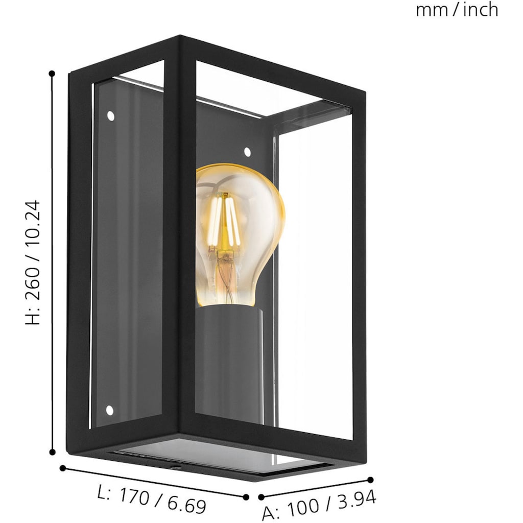 EGLO Außen-Wandleuchte »ALAMONTE 1«, E27, schwarz / L17 x H26 x B26 cm / exkl. 1 x E27 (je max. 60W) / Außenlampe - IP44 spritzwassergeschützt - Balkon - Garten - Eingangsbereich - Vintage - Retro - Rustikal - witterungsbeständig