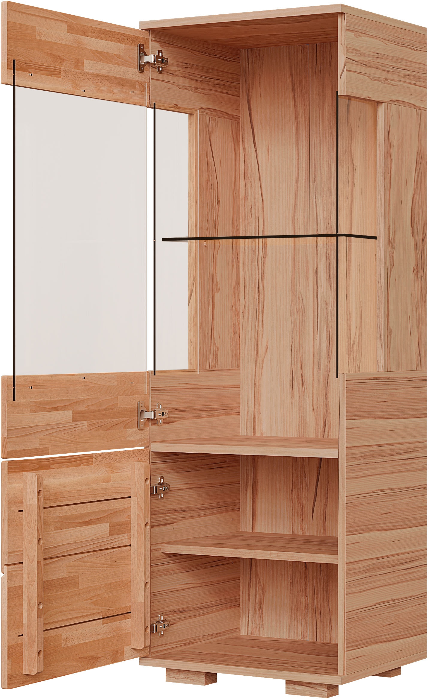 OTTO home Vitrine »VETRO: Fronten aus Massivholz, Korpus aus Melamin, 1Glastür« Kernbuche B/T/H:50/40/144cm, 2Variable einlegeboden, Türanschlag L/R