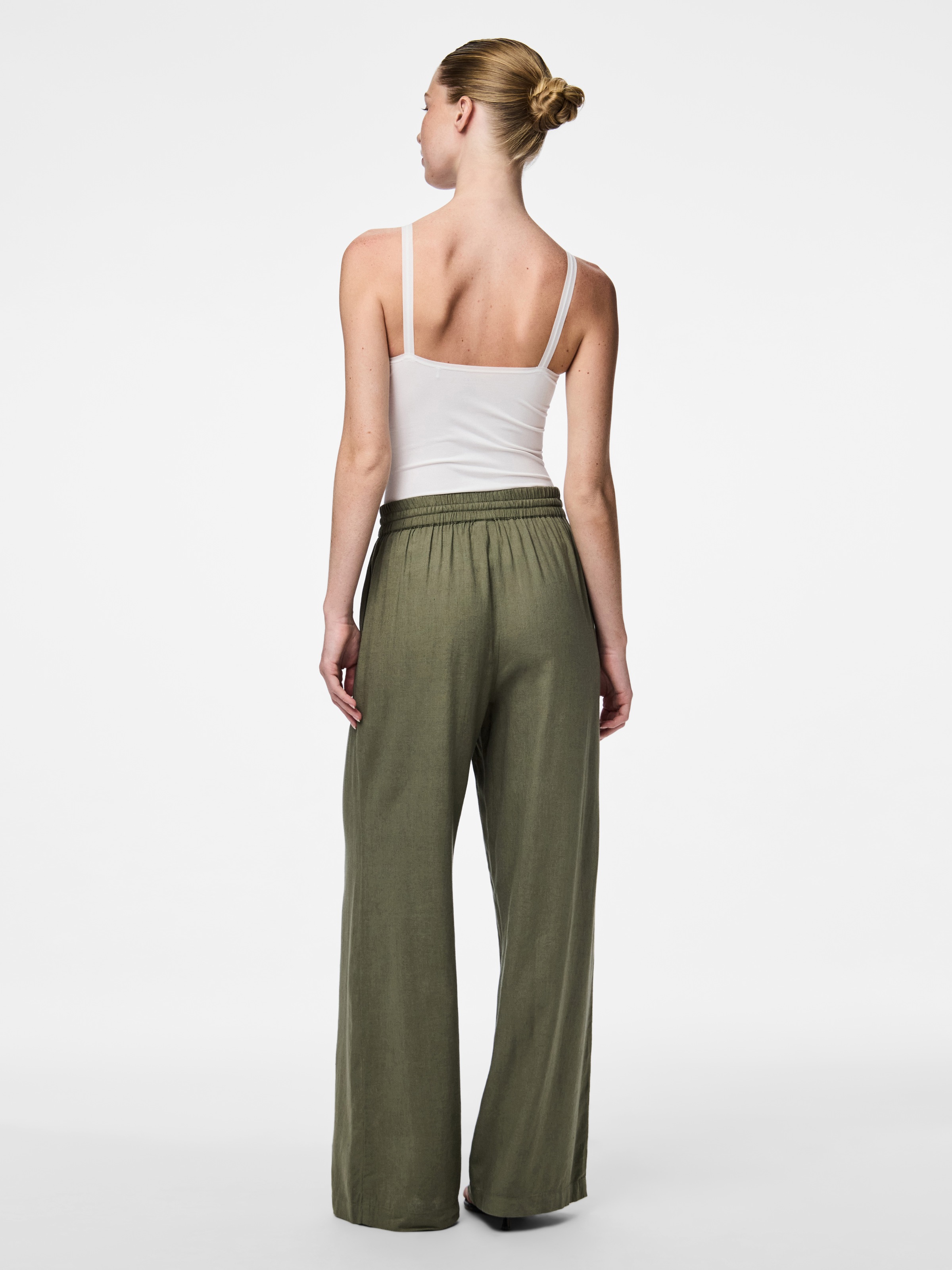 pieces Schlupfhose »PCPIA HW WIDE PANTS WVN NOOS«, mit Leinen