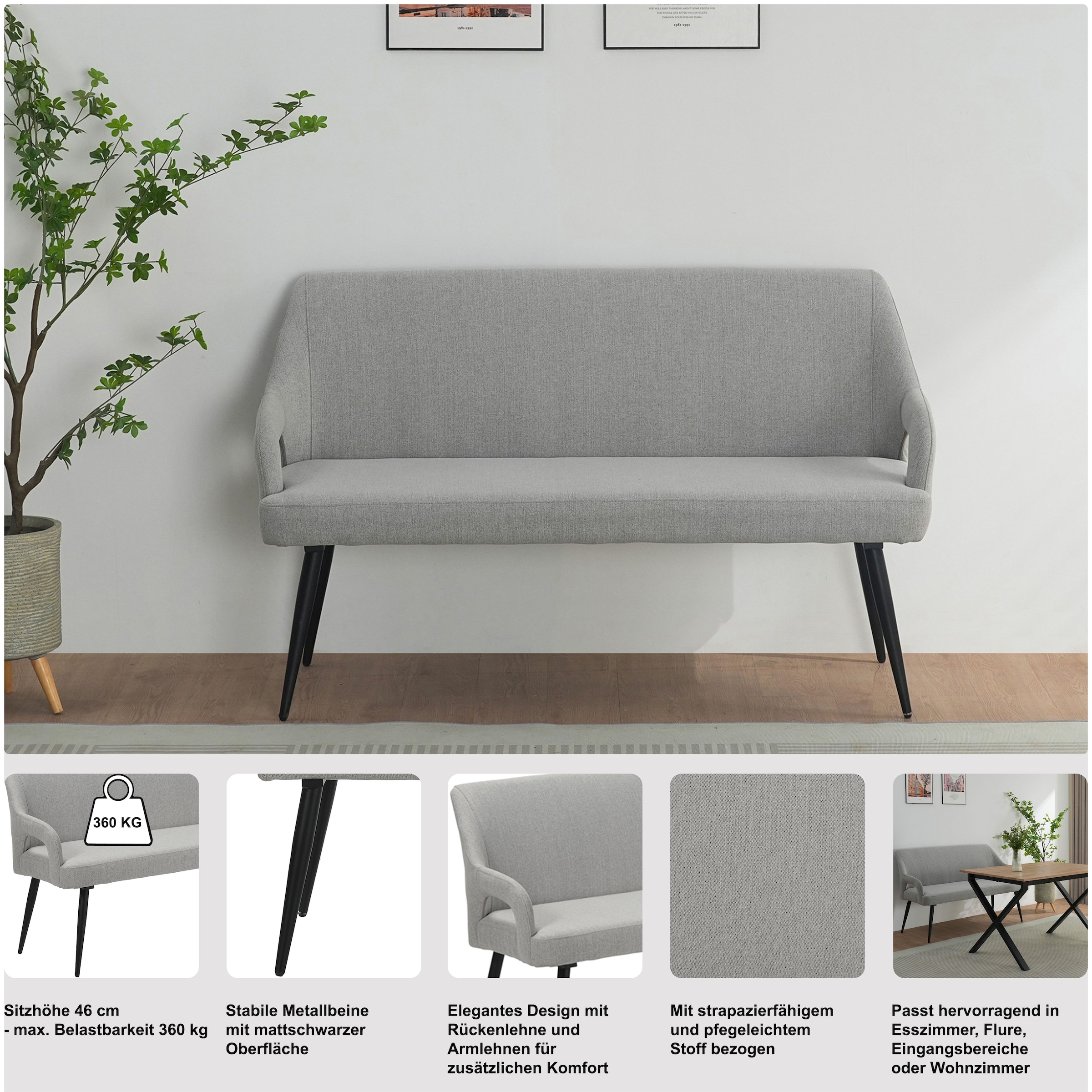 OTTO home Essbank »Darragh« schwarze Metallbeine, pflegeleichter Webstoff Bezug, Breite 140 cm