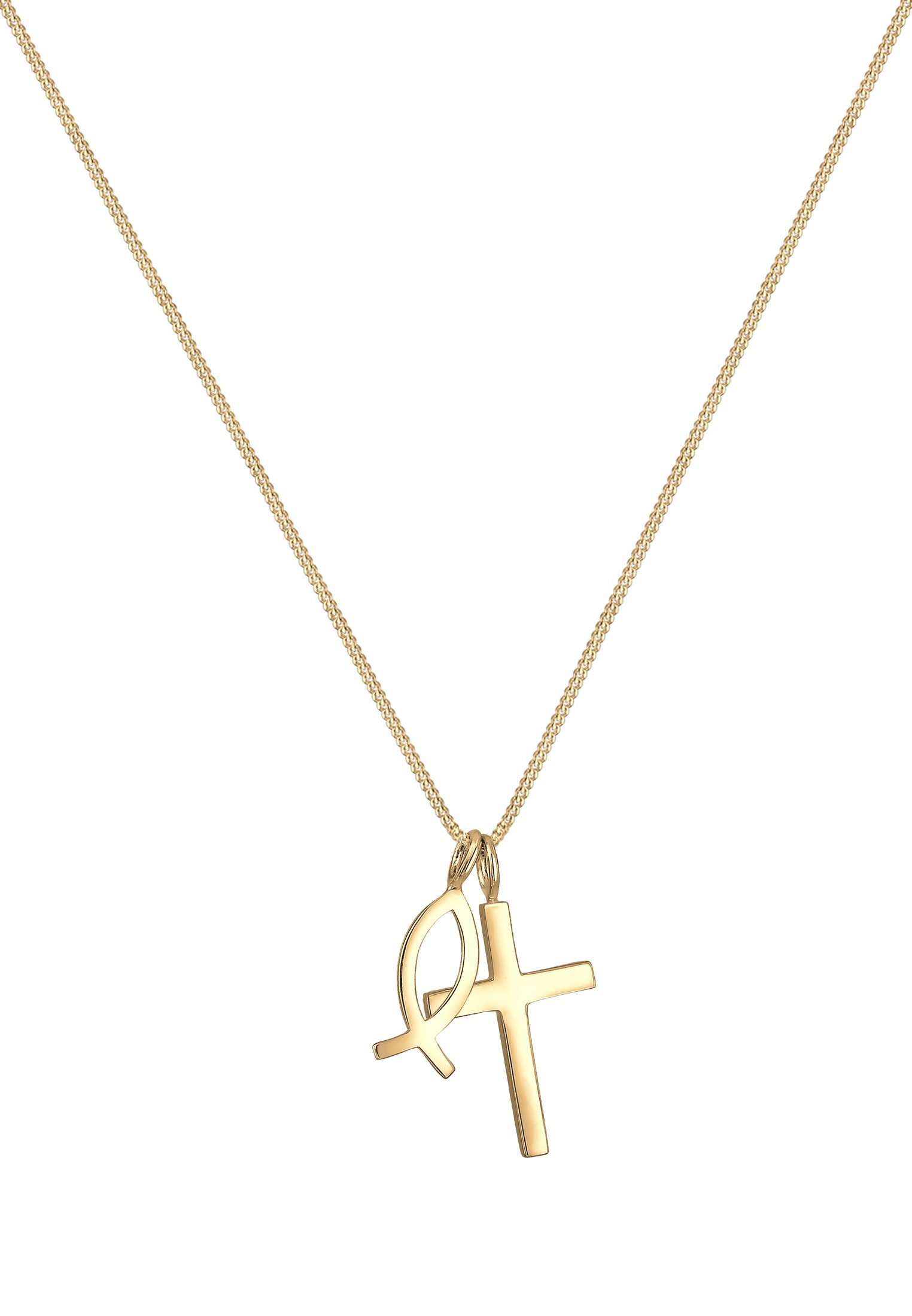 Elli Kette mit Anhänger »Halskette Kreuz Fisch Symbol Religion 925 Silber«