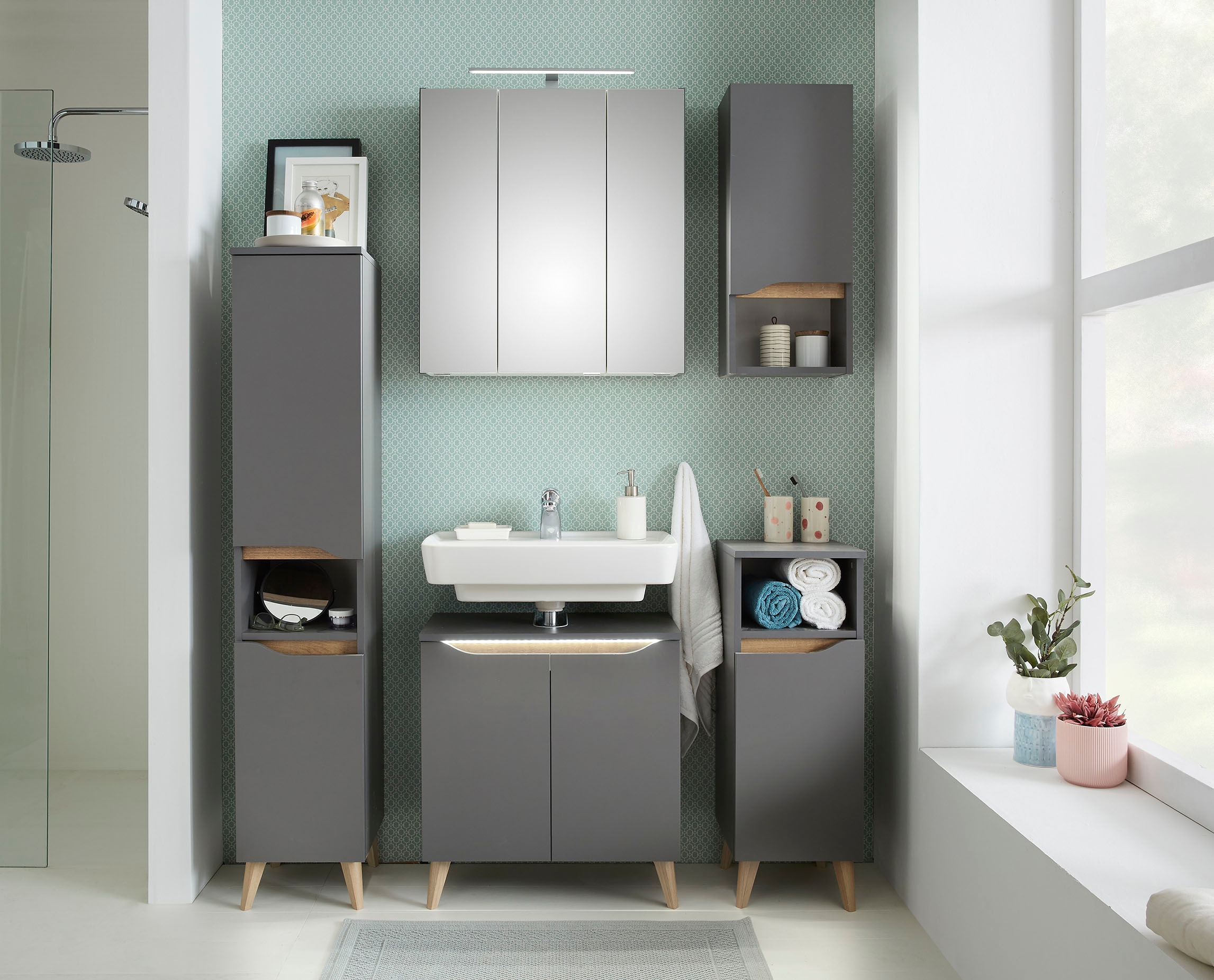 Saphir Möbelfuß »Quickset Fuß-Set, 2er Set Möbelfüße in Holzoptik, 12 cm hoch« 2 Stk. tlg. Möbelbeine aus Kunststoff, 2 Stück Badmöbel-Füße, Füße für Möbel