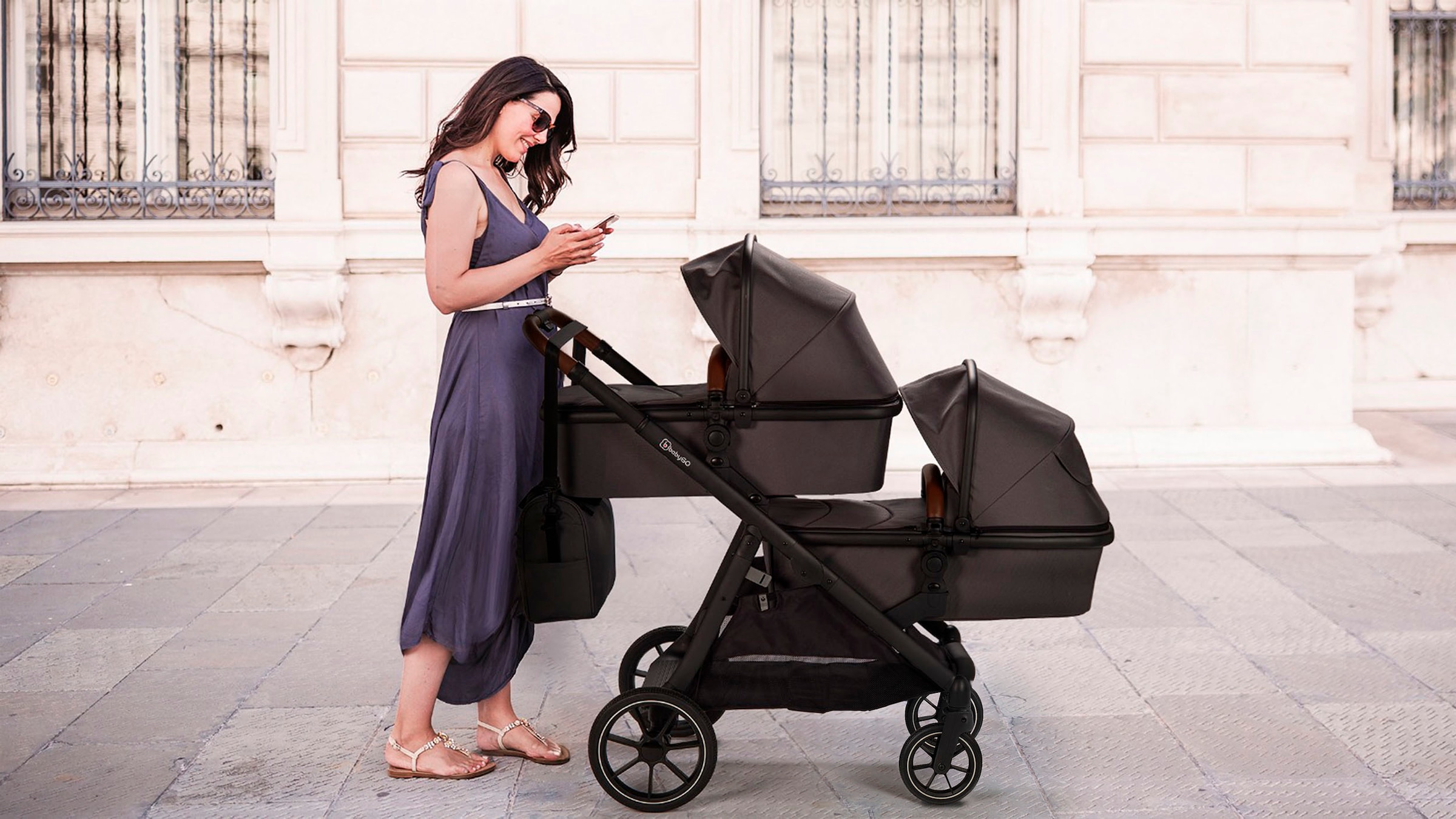 BabyGo Zwillingswagen »Duo«, inklusive Babywannen, Babyschalen, Regebezüge & Wickeltasche