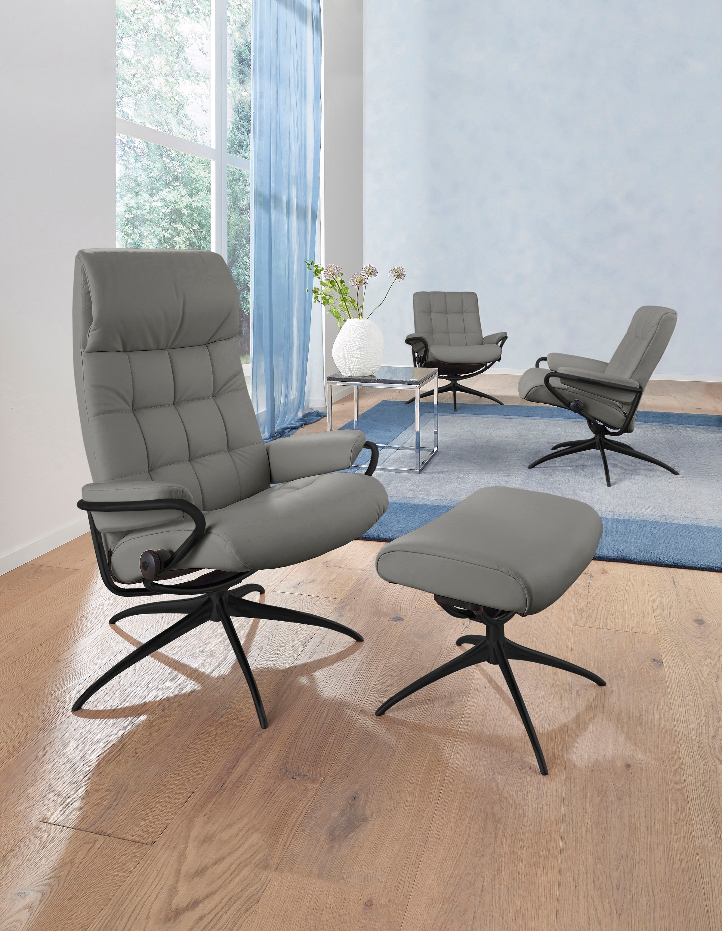 Stressless® Relaxsessel »London« Set, Relaxsessel mit Hocker,  mit Hocker, High Back, mit Star Base, Gestell Schwarz