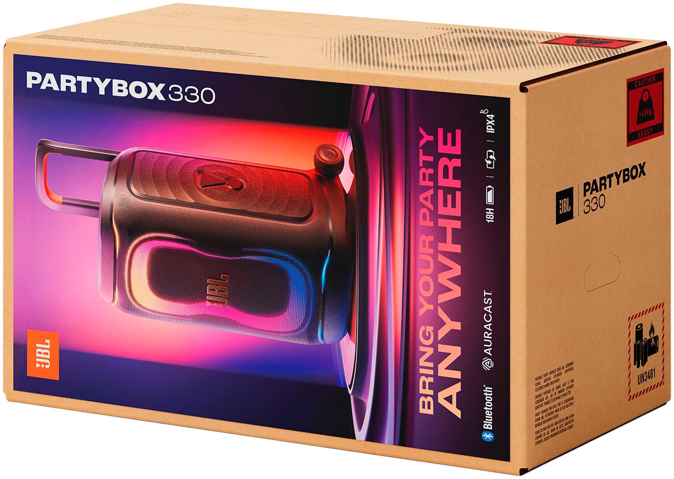 JBL Party-Lautsprecher »PARTYBOX 330« (A2DP Bluetooth | AVRCP Bluetooth | Bluetooth Lautstärkeanpassung 280 W) Tragbarer Party-Lautsprecher mit Beleuchtung, Teleskopgriff und Rollen
