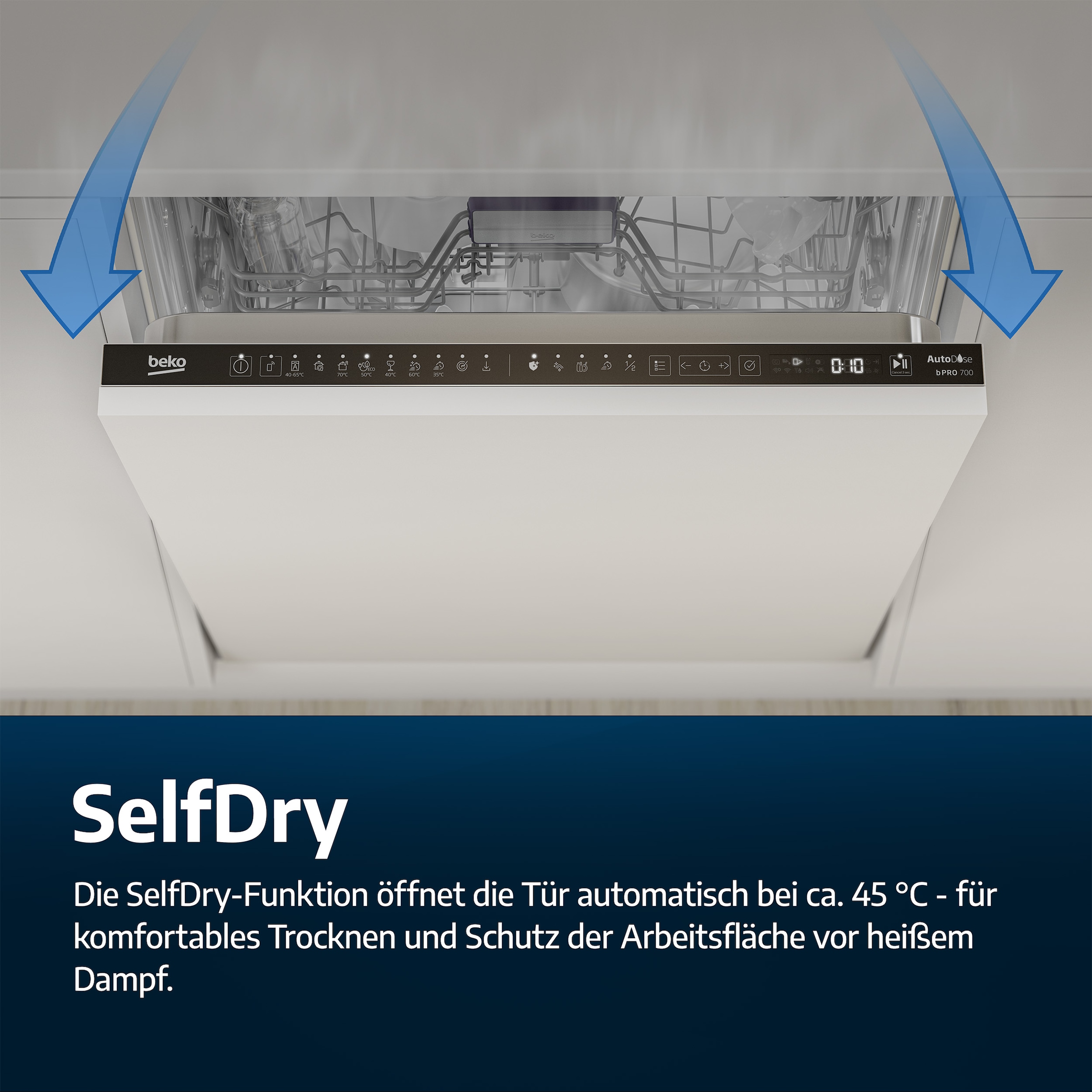 BEKO teilintegrierbarer Geschirrspüler »BDSN16R46W« 9,5 l 15 tlg. Maßgedecke SelfDry – Automatische Türöffnung zum komfortablen Trocknen