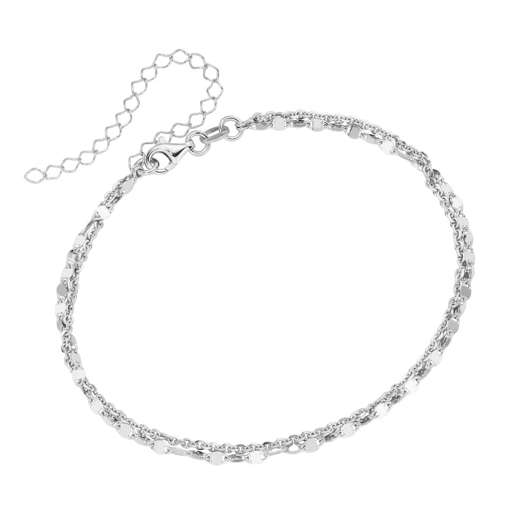 Smart Jewel Fußkette »Fusskette zweireihig, ovale Plättchen, Ankerkette, Silber 925«