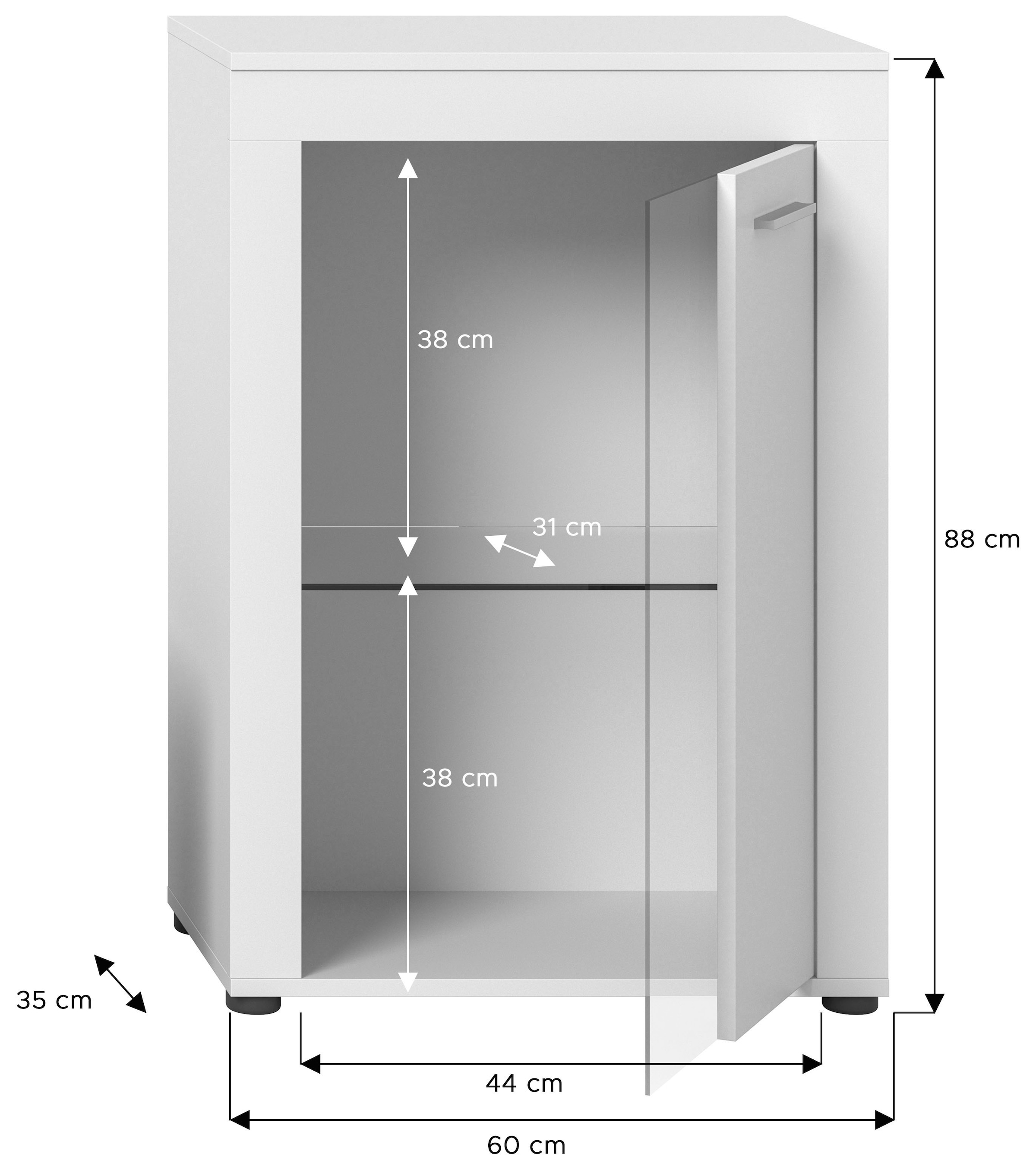 INOSIGN Vitrine »Aosta, Breite 60 cm, stehend oder hängend, in verschiedenen Farben«, Türanschlag wechselbar, 1 Glaseinlegeboden, Hängeeitrine, Standvitrine