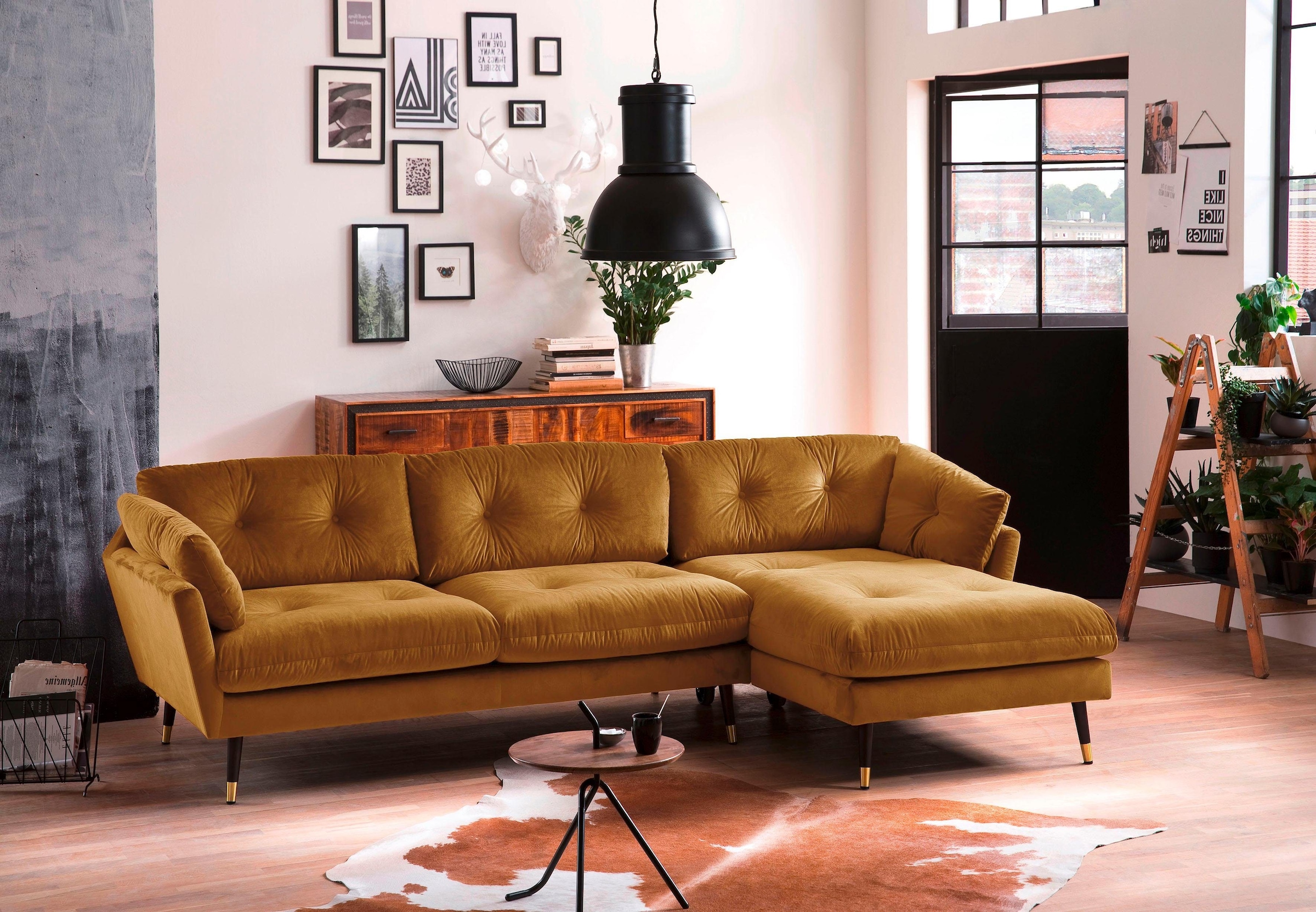Trends by HG Ecksofa »Japan L-Form«, mit Fuß in Holz-Metallkombination, Recamiere rechts oder links