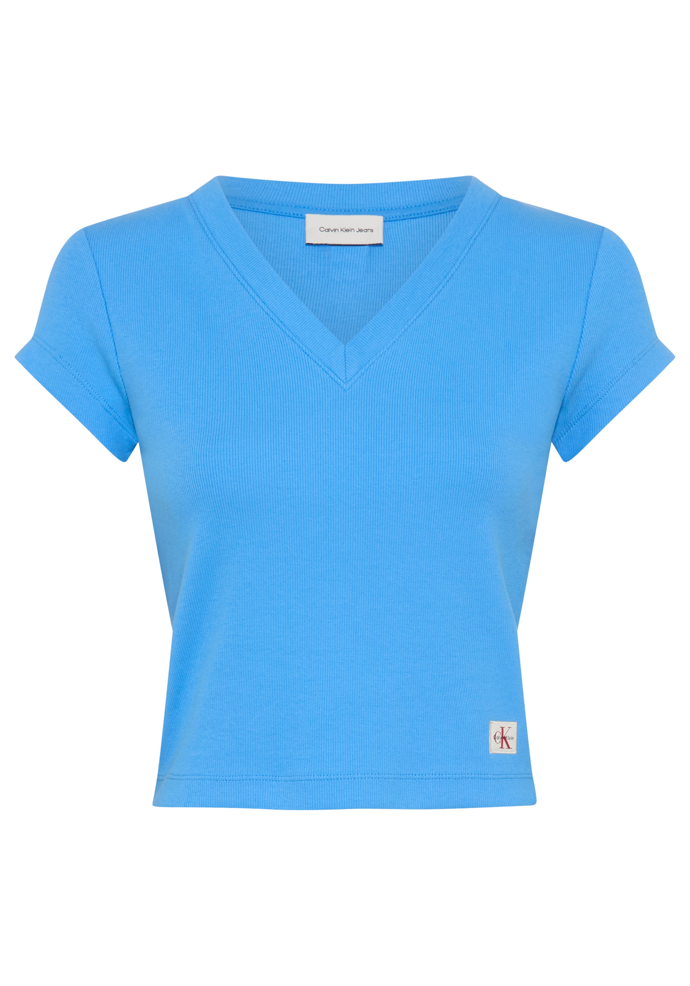 Calvin Klein »A- SS WOVEN LABEL RIB VNECK TEE« mit gewebtem Label