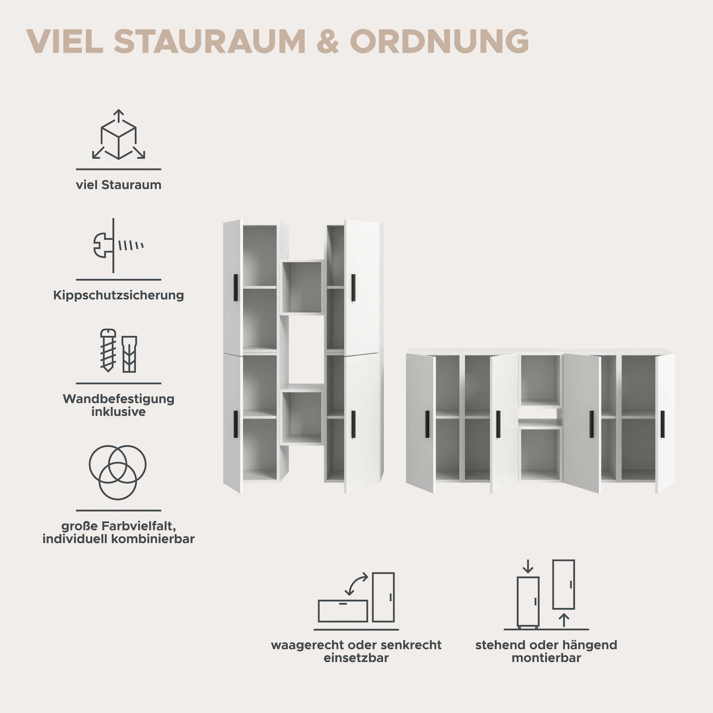 Home affaire Schrank-Set »ENESTE, 12-teilig, in verschiedenen Farben, individuell kombinierbar« verschiedenste Kombinationmöglichkeiten, stehend oder hängend, 4 Stk. tlg.