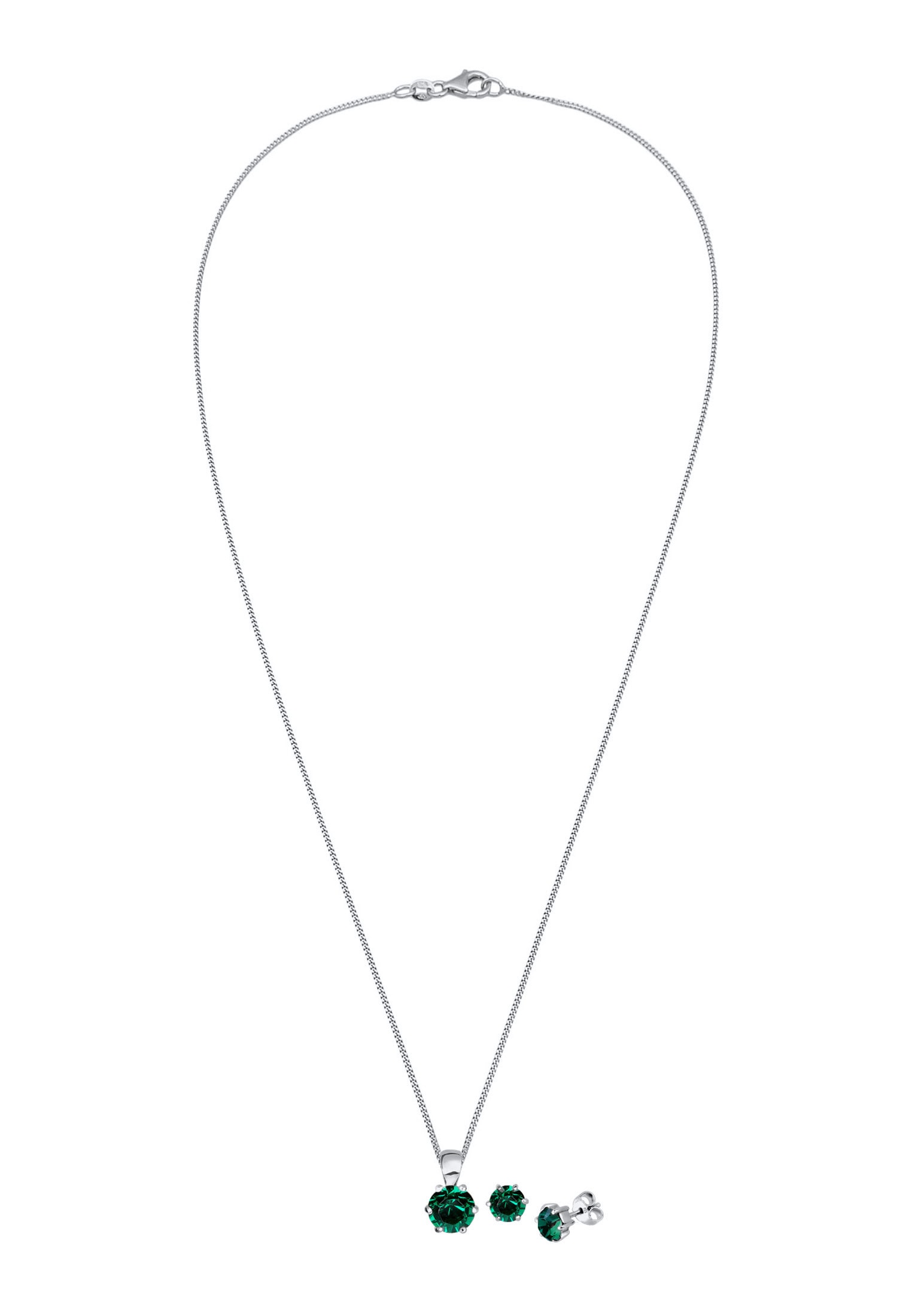 Elli Ohrring und Ketten Set »Schmuckset Ohrringe und Anhänger mit Kristalle Grün 925 Silber« ()