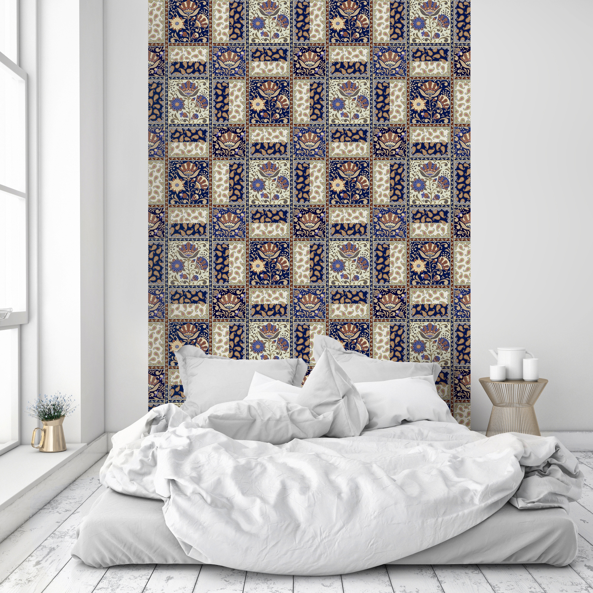 queence Vinyltapete »Malia«, bedruckt-Motiv-botanisch-floral-gemustert-natürlich, 90x250cm, selbstklebend, kinderleichte Anbringung, Sticker