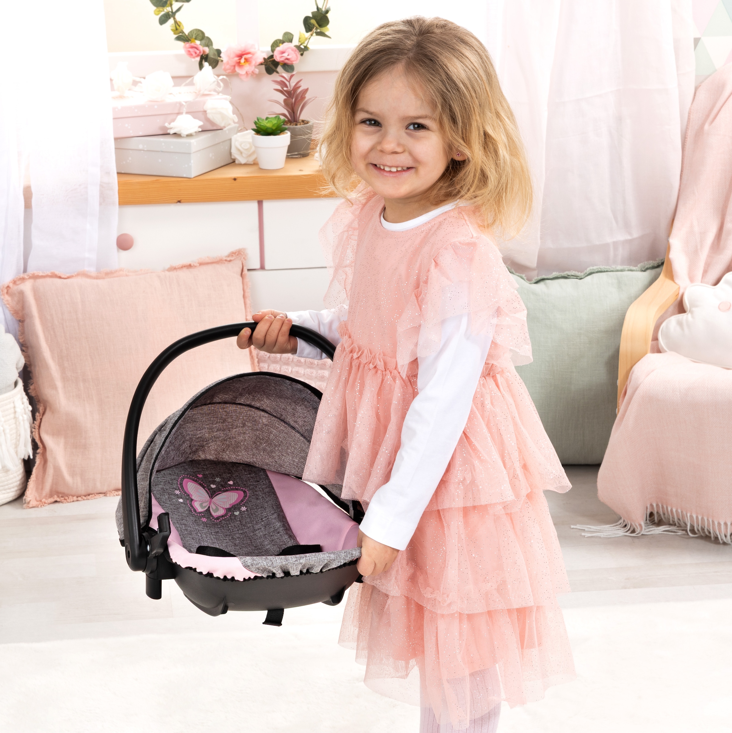 Bayer Puppen Autositz »4in1 Puppen-Autositz mit Wippe, rosa« Puppenhochstuhl, -bett, -schaukel oder -trage