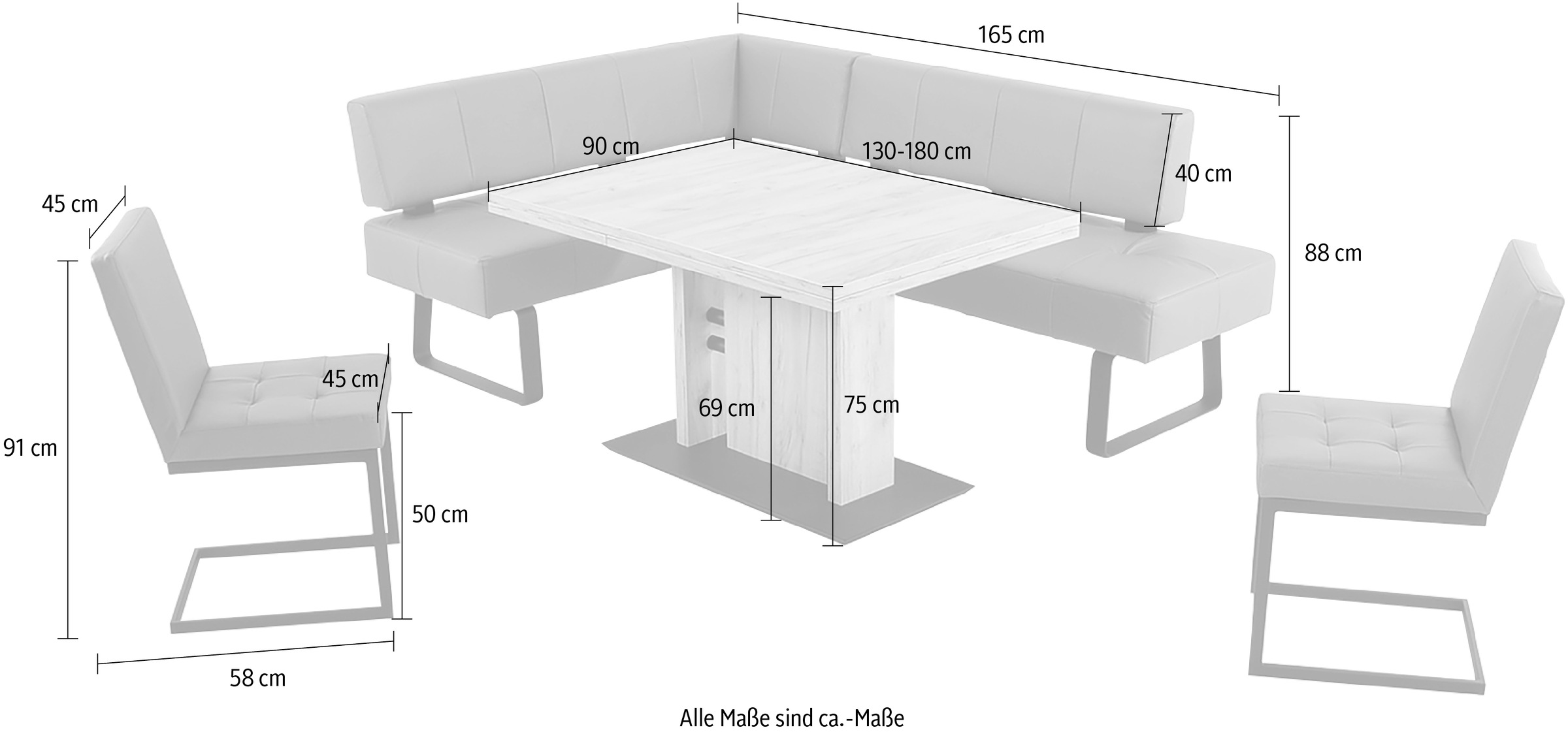 K+W Komfort & Wohnen Essgruppe »Spider II« 4 Stk. tlg. langer Schenkel wahweise in 2 Breiten, 2 Freischwinger, 1 Tisch