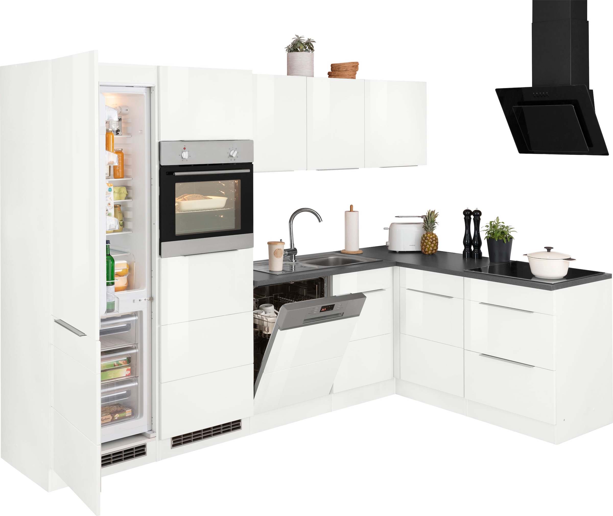KOCHSTATION Winkelküche »KS-Brindisi Stellbreite 290/170 cm« wahlweise mit E-Geräten und Induktion, mit MDF-Fronten