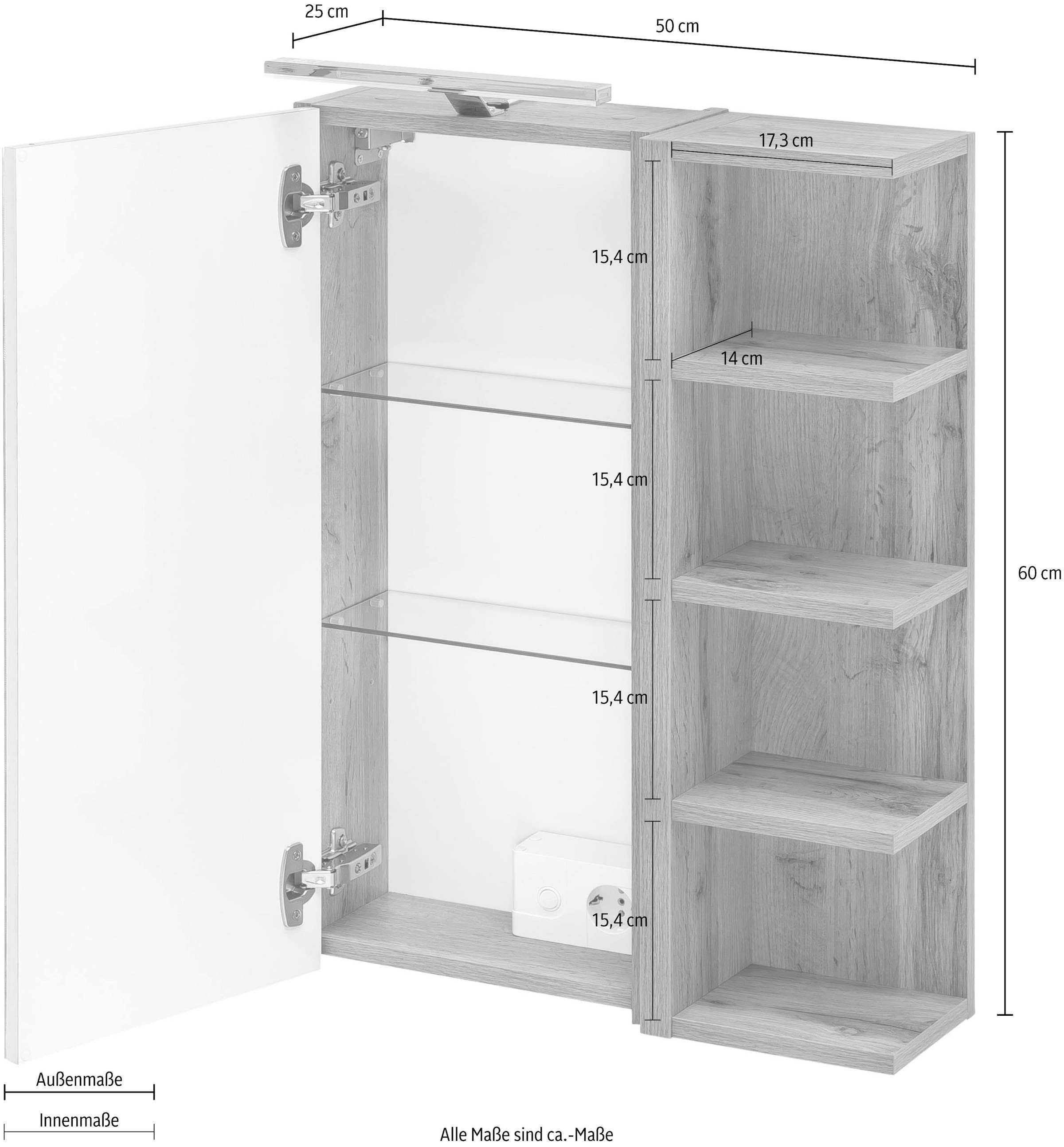 Schildmeyer Spiegelschrank, Breite 50 cm, 1-türig, LED-Beleuchtung,  Schalter-/Steckdosenbox online kaufen | mit 3 Jahren XXL Garantie