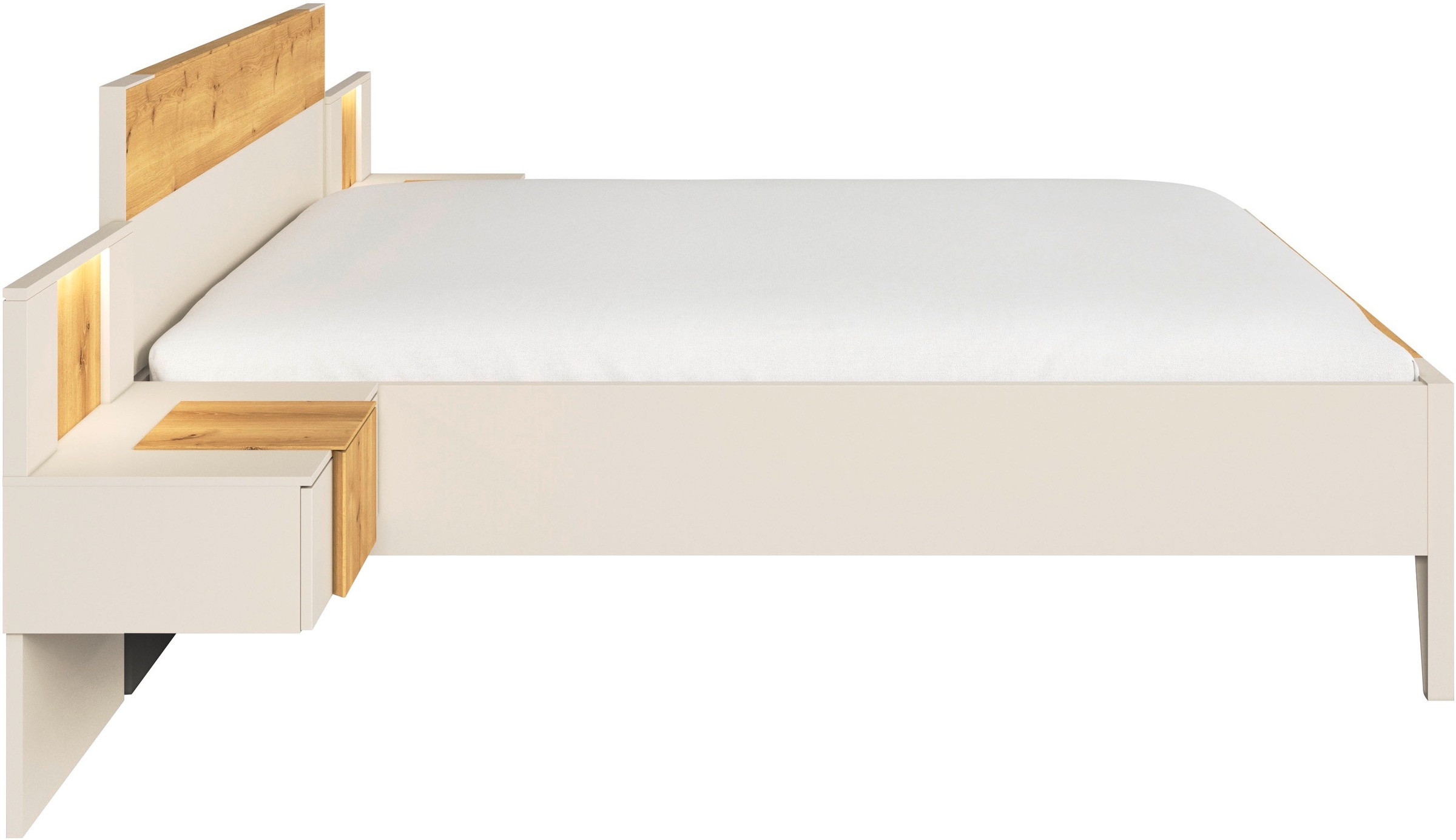 rauch Bettanlage »Bett Doppelbett Komfortbett Schlafzimmer Nachttische KONA« Set, Bett 180x200 oder 200x200, 2x Hängenachttisch, 2x Paneele mit Bel., 5 tlg. tlg. Absetzung Asteiche massiv, inkl. SOFT-CLOSE-FUNKTION MADE IN GERMANY