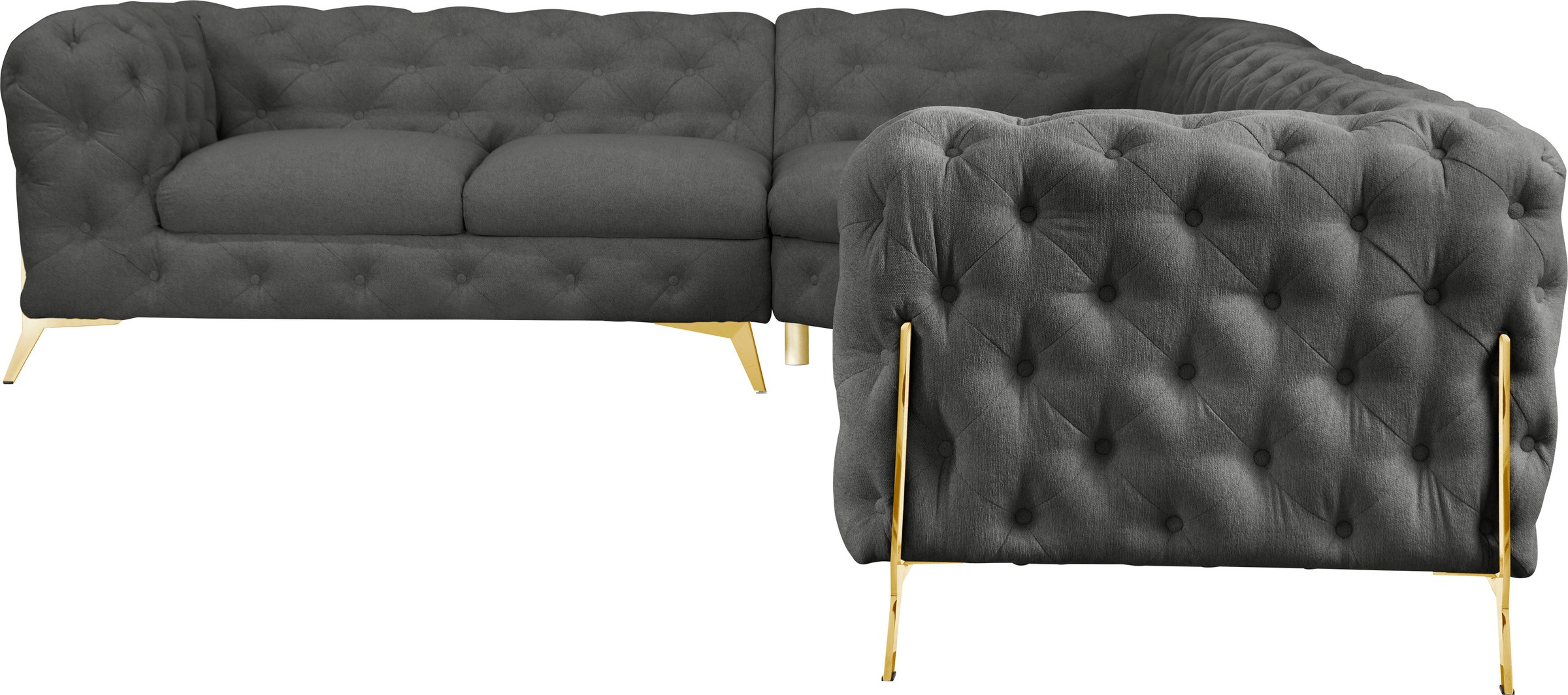 Leonique Chesterfield-Sofa »Amaury L-Form«, großes Ecksofa, Chesterfield-Optik, Breite 323 cm, Fußfarbe wählbar