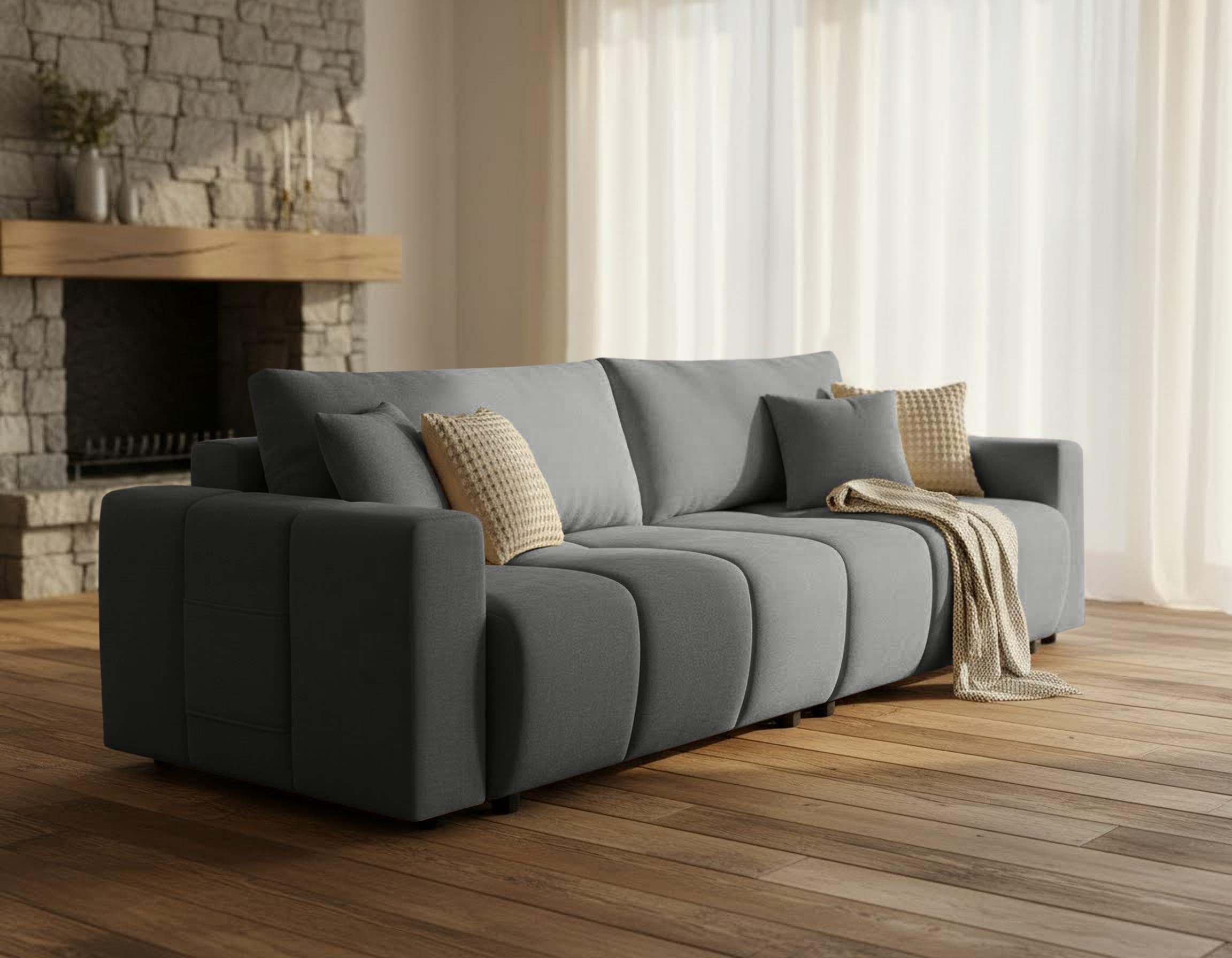 OTTO home Sofa »YLVAA  3-Sitzer, 239 cm - OTTO. Verlässliche Qualität.« Schlaffunktion (132/198), Bettkasten, Feinstruktur-Bezug