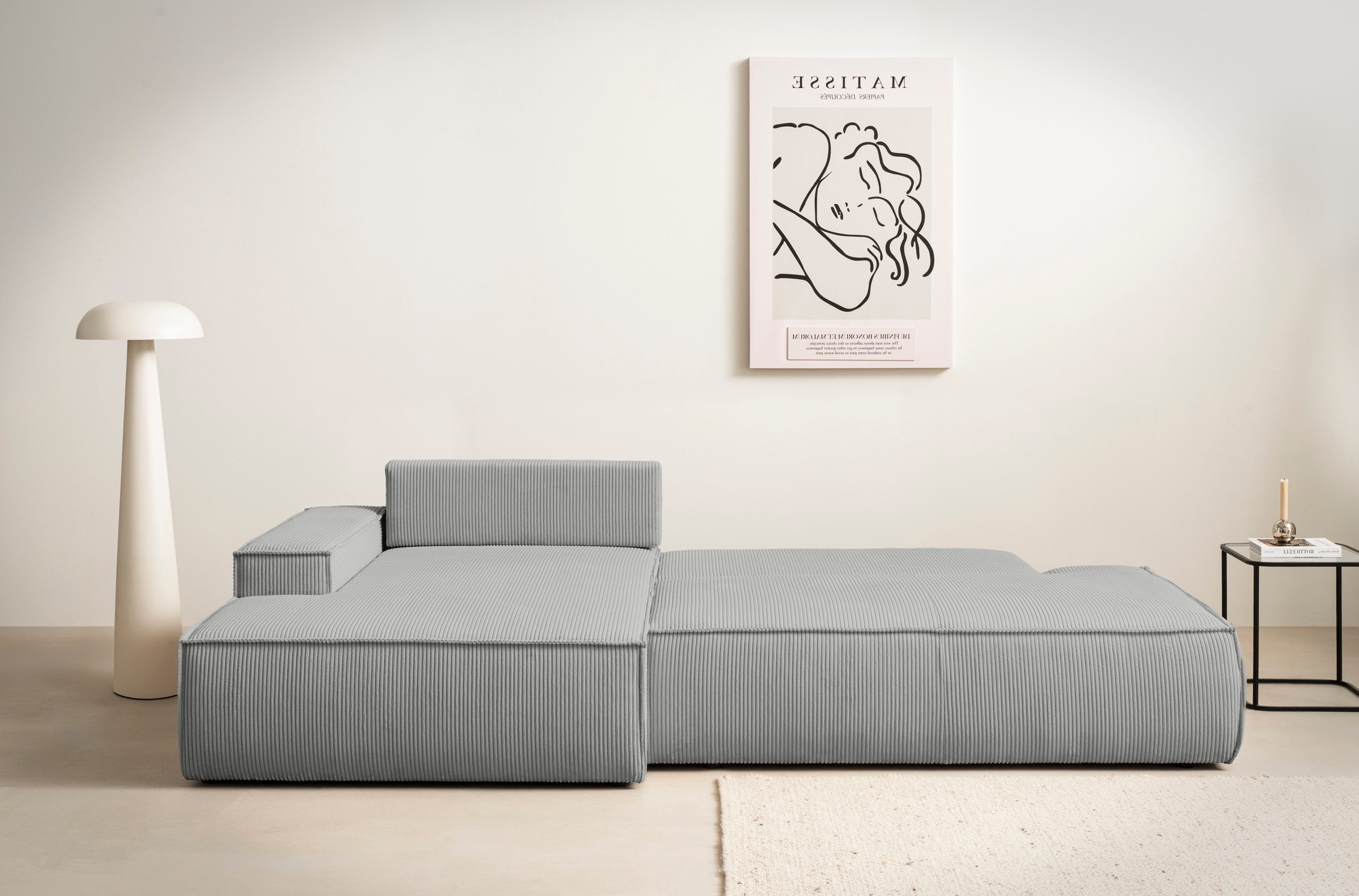 Home affaire Ecksofa »SHERWOOD, Schlafsofa in L-Form offen (275cm), Cord, Leinenoptik«, Schlaffunktion und Bettkasten, Kedernaht, hoher Sitz- & Liegekomfort