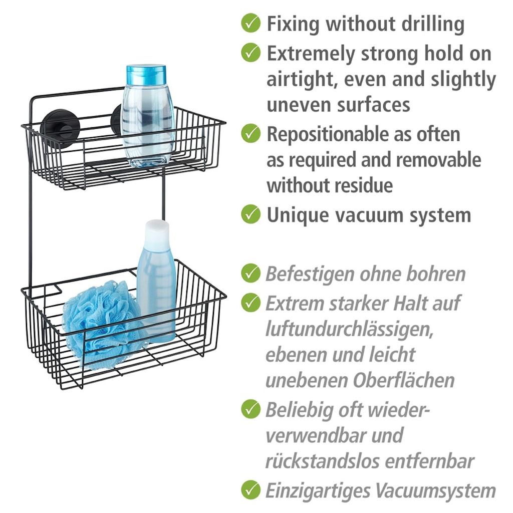 WENKO Duschregal »Vacuum-Loc® Wandregal 2 Etagen Bari Schwarz«