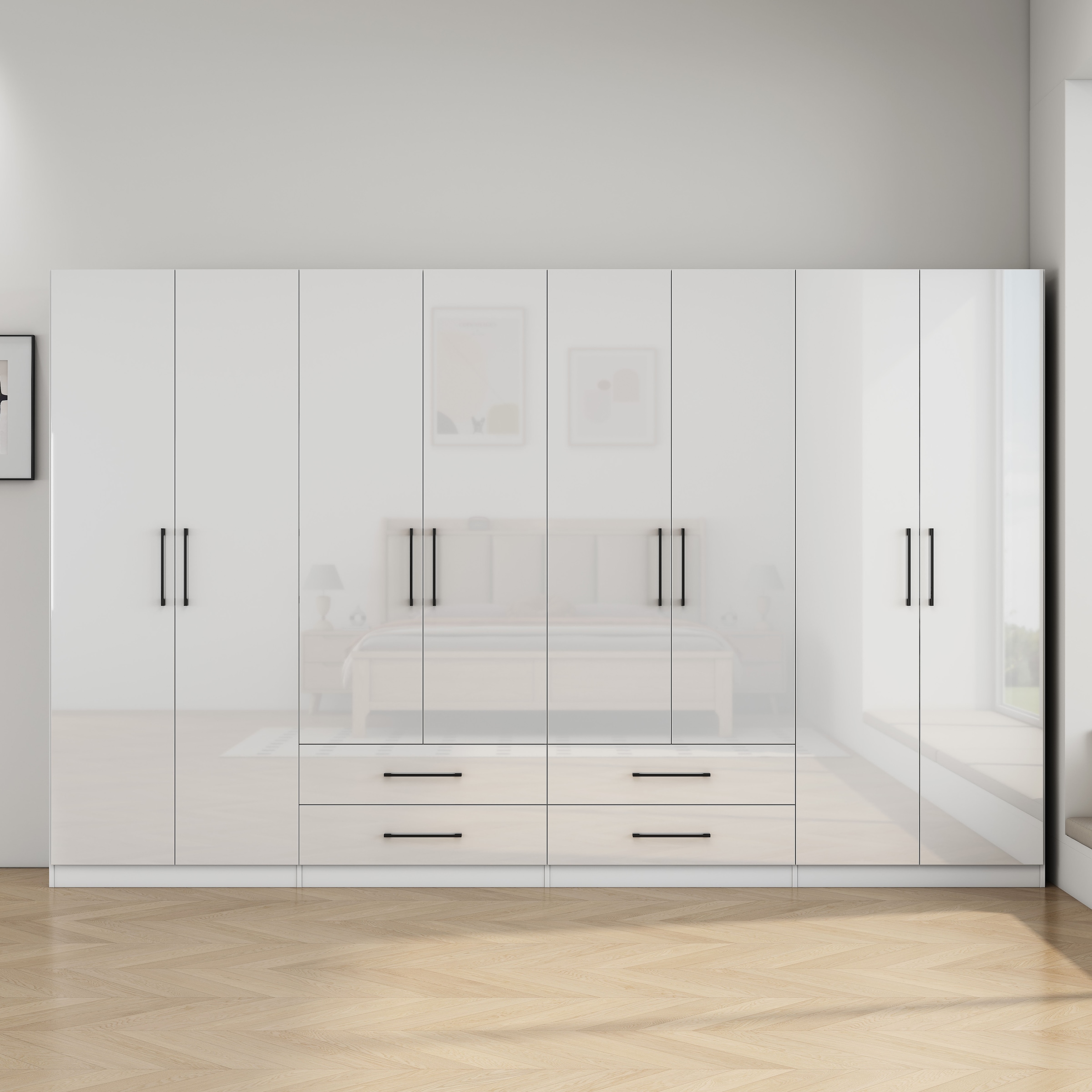 OTTO home Kleiderschrank »Sylt Schlafzimmerschrank Garderobe Schrank in hochglanz mit 8 Türen« Drehtürenschrank mit perfekter Innenausstattung